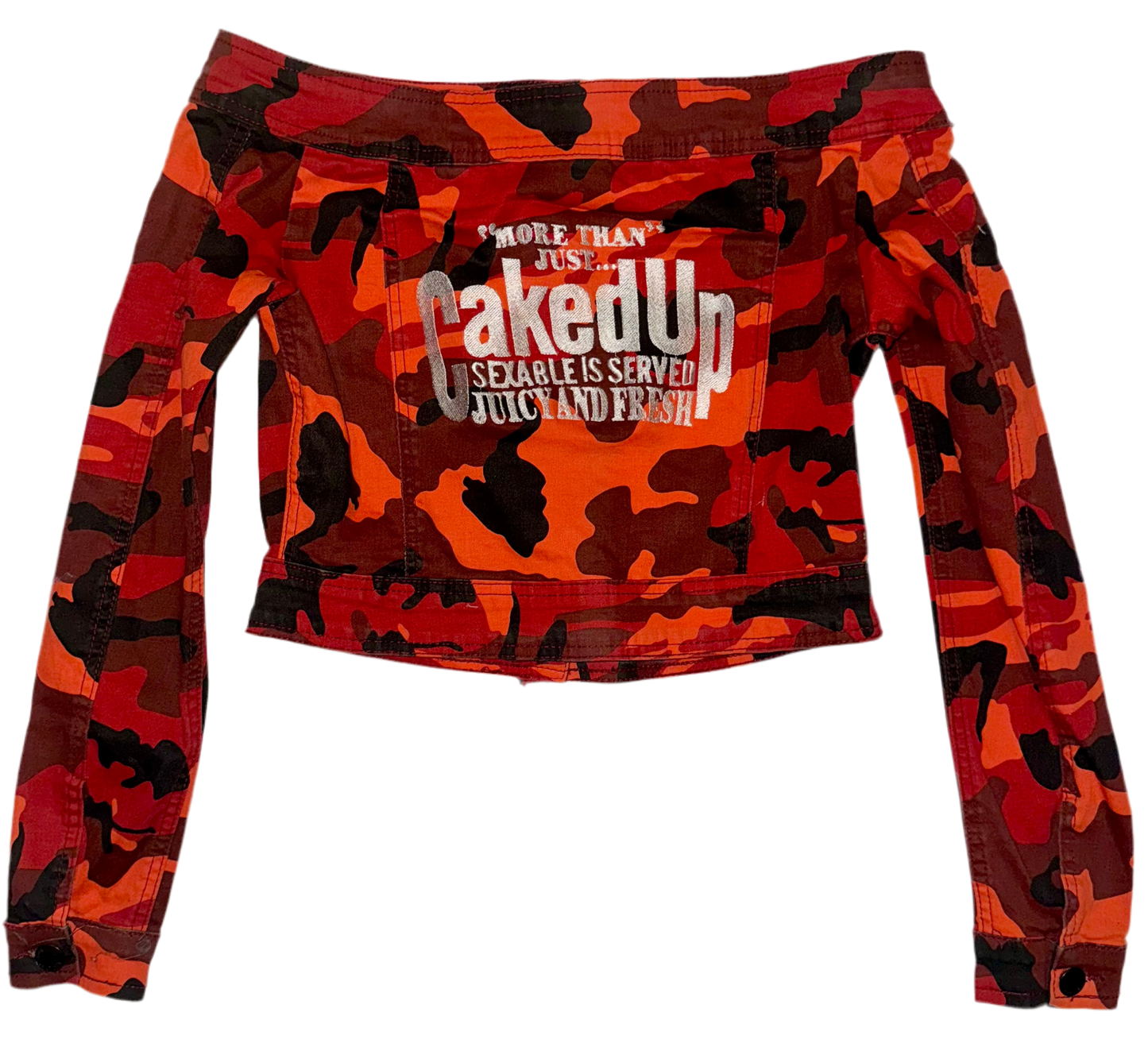 More than just caked up camouflage off the shoulder jacket S