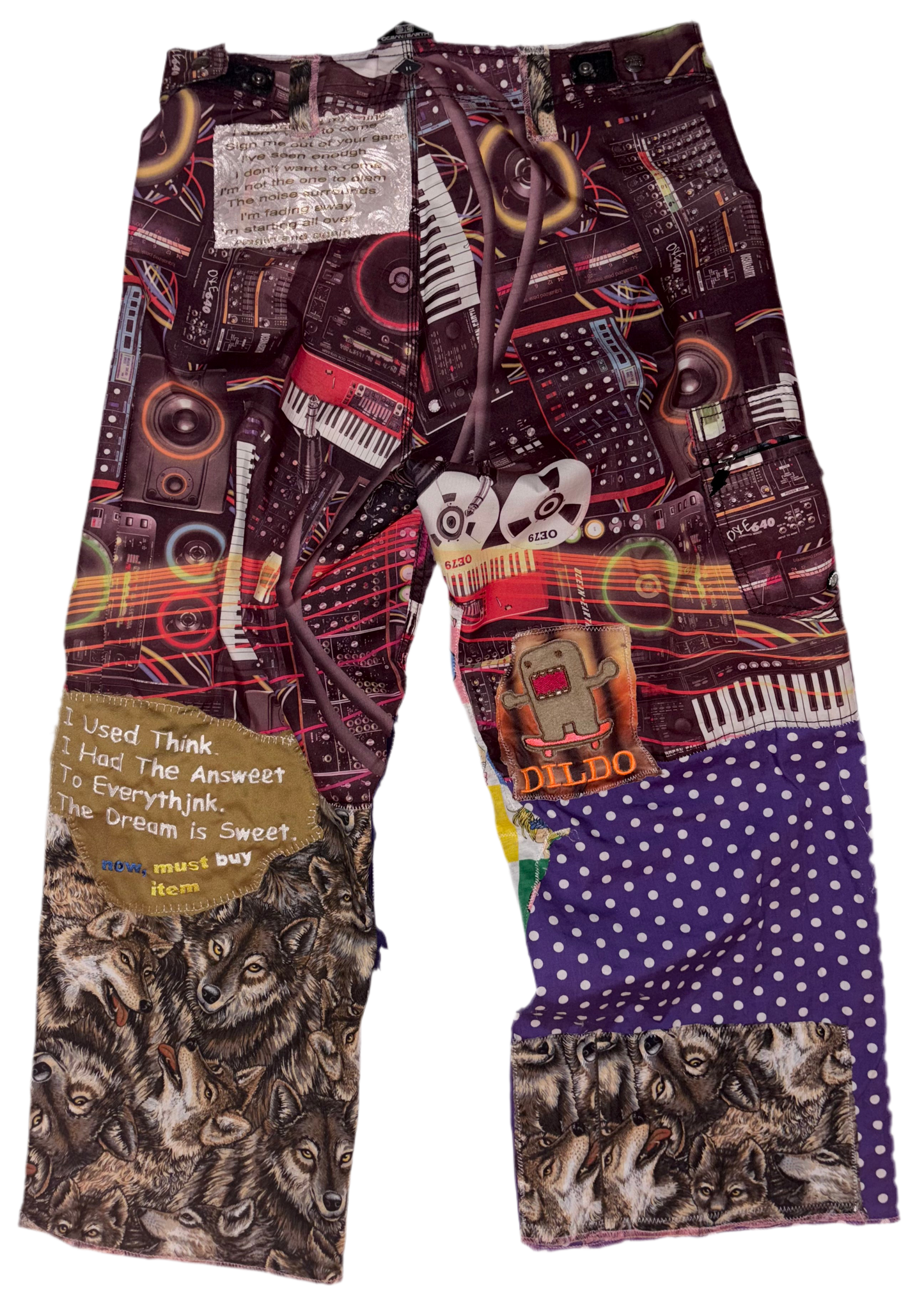 Wideleg patchwork traumagotchi dj pants M