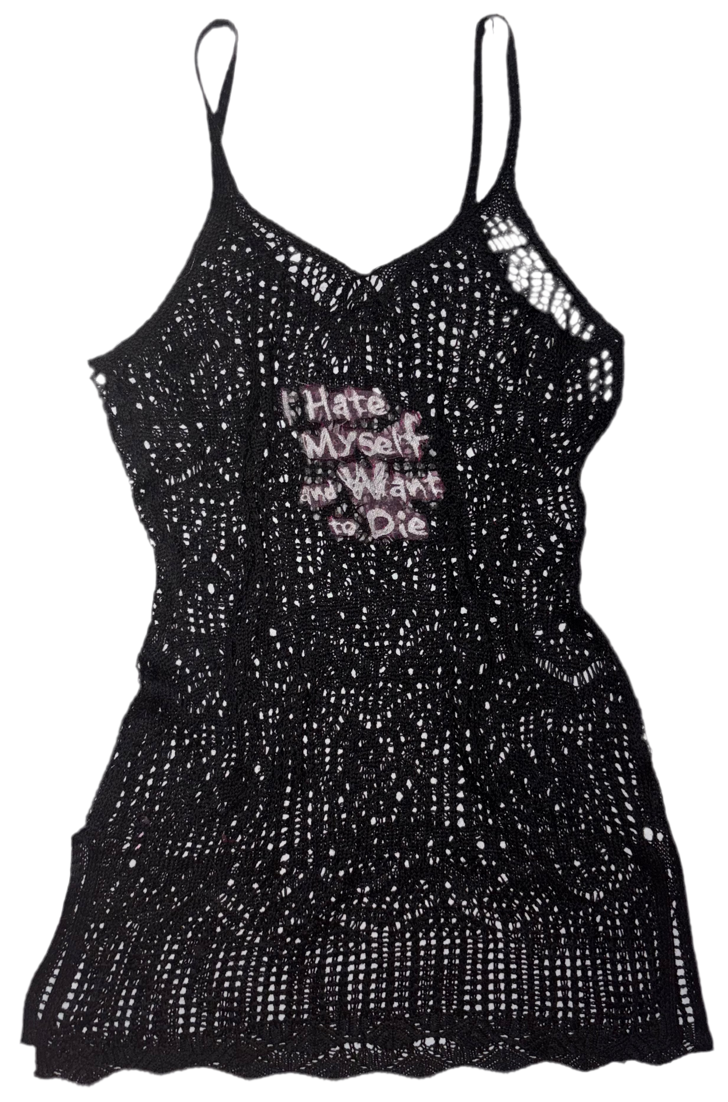 I hate myself and want to die crochet dress L