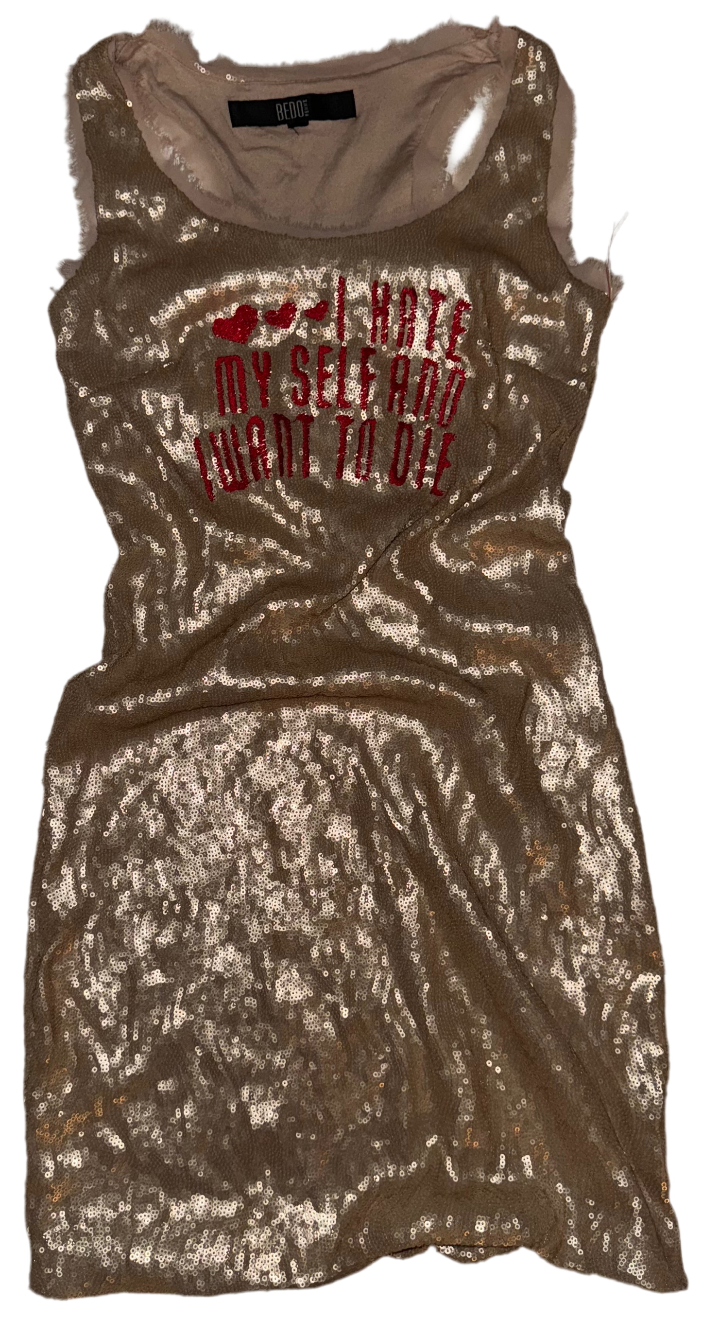 I hate myself and want to die sequin dress S