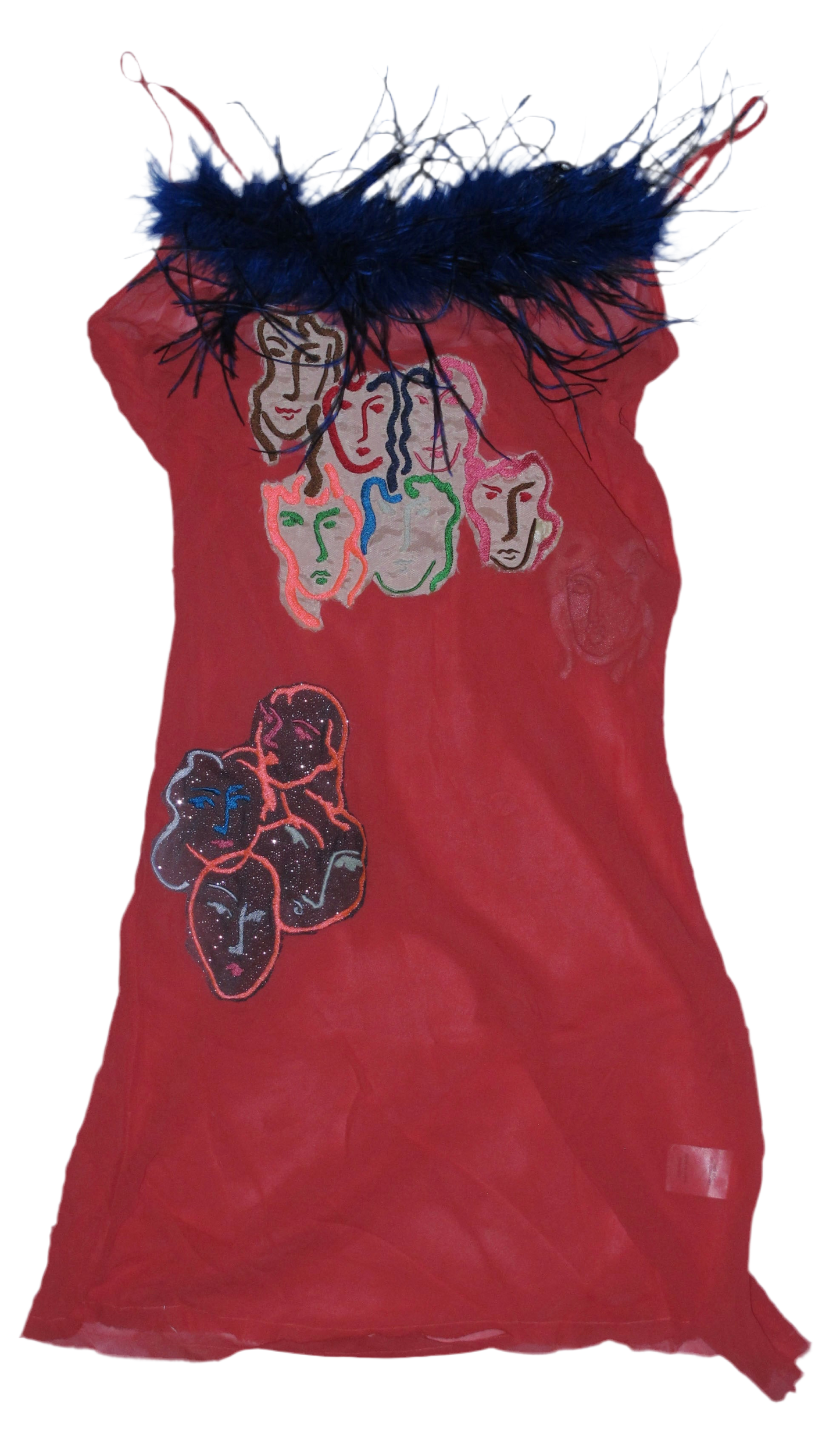 Matjsse feather trim sheer silk dress S