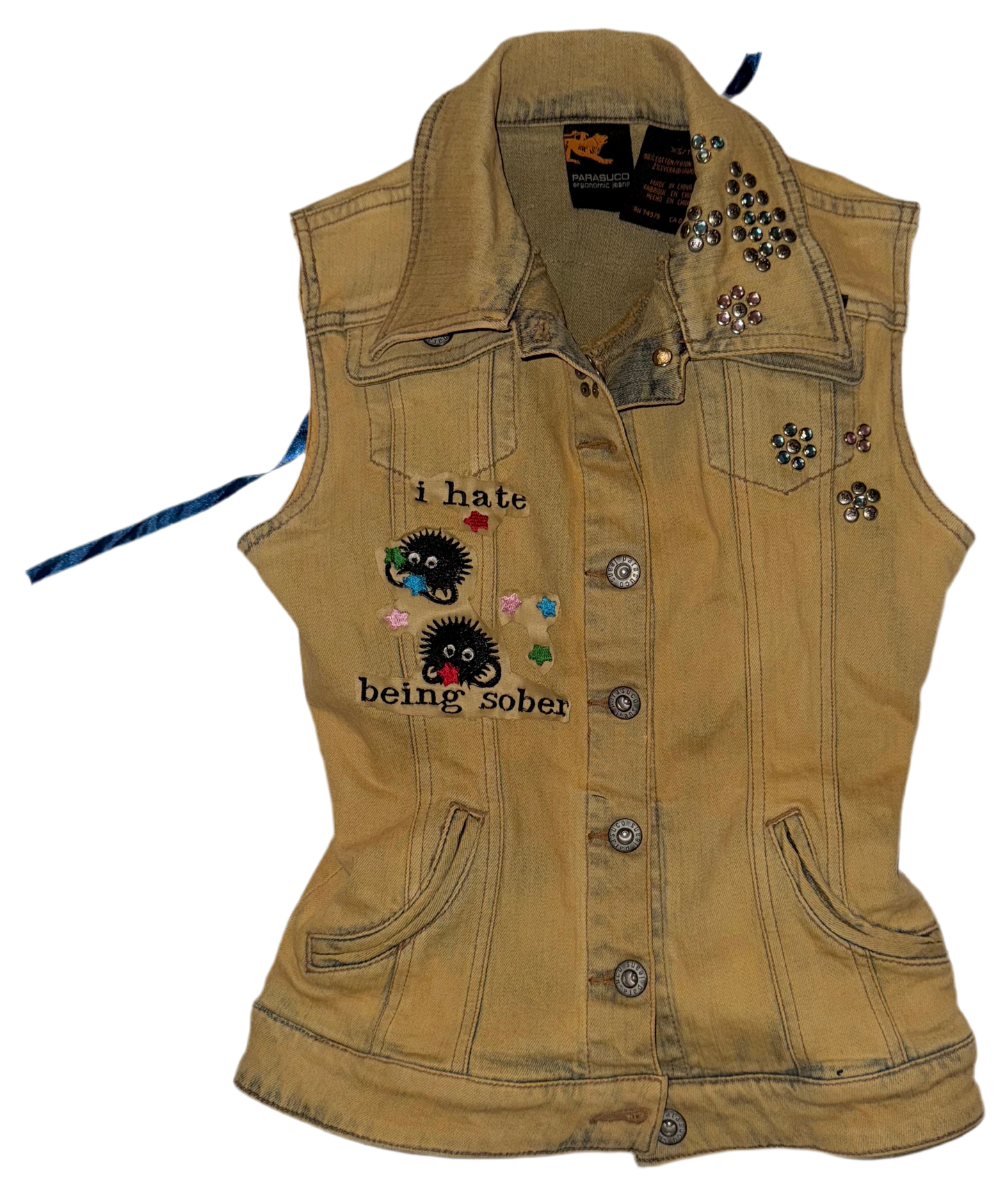 I hate being sober denim vest XS
