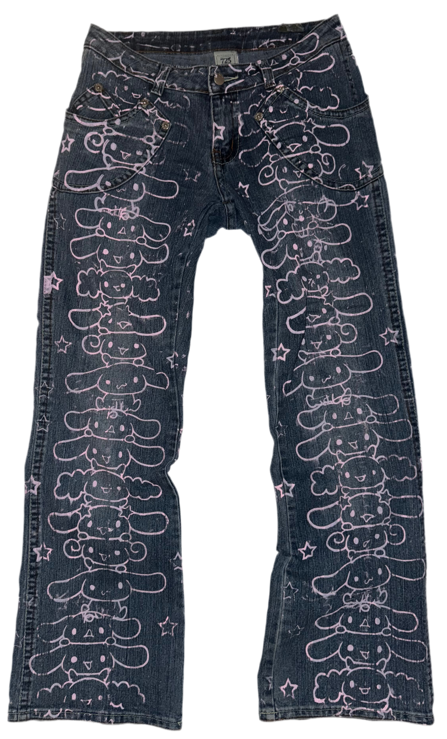 Cinnamavirus silk screen flared jeans 11