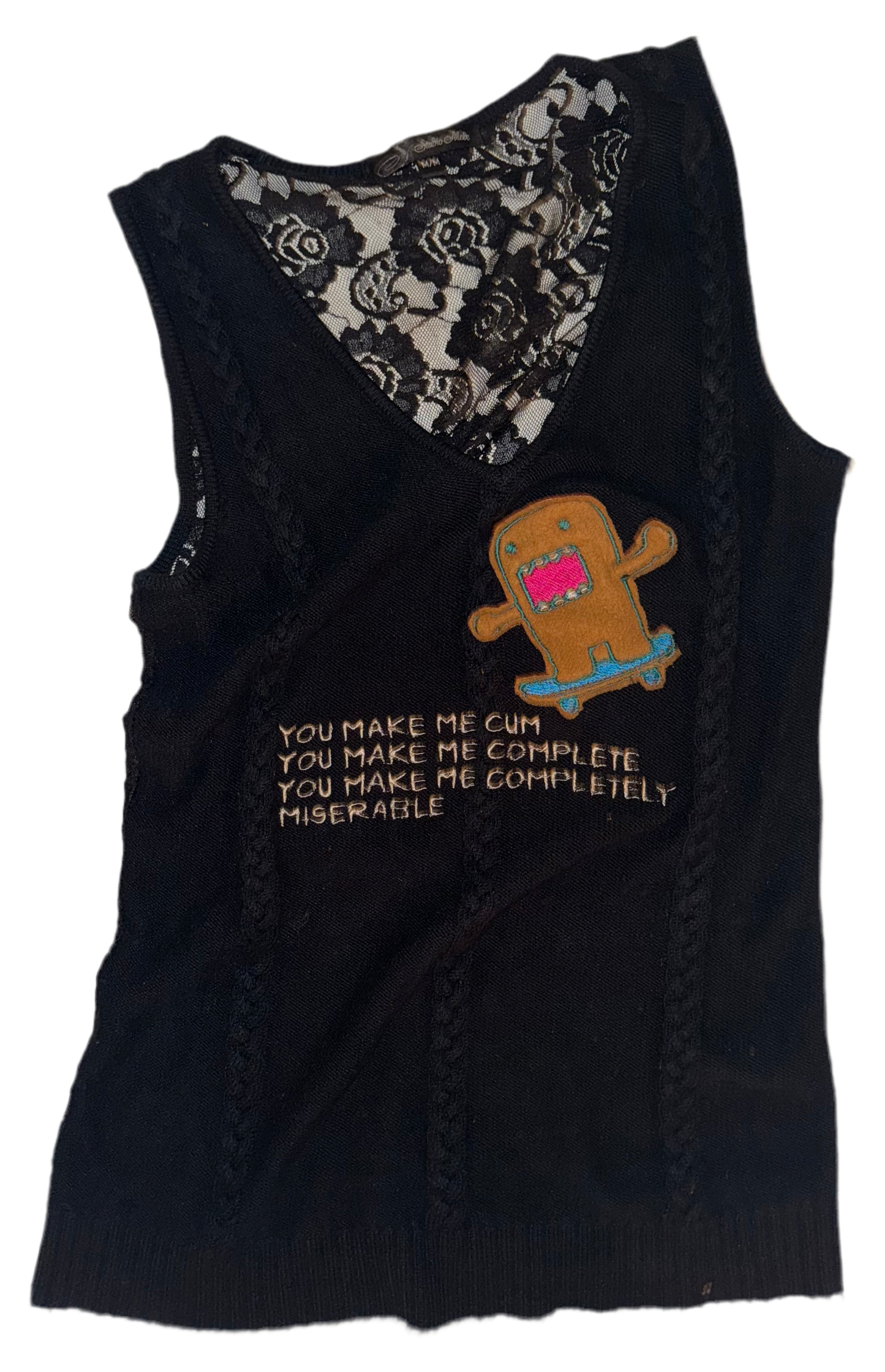 You make me cum plete ly miserable vest lace back M