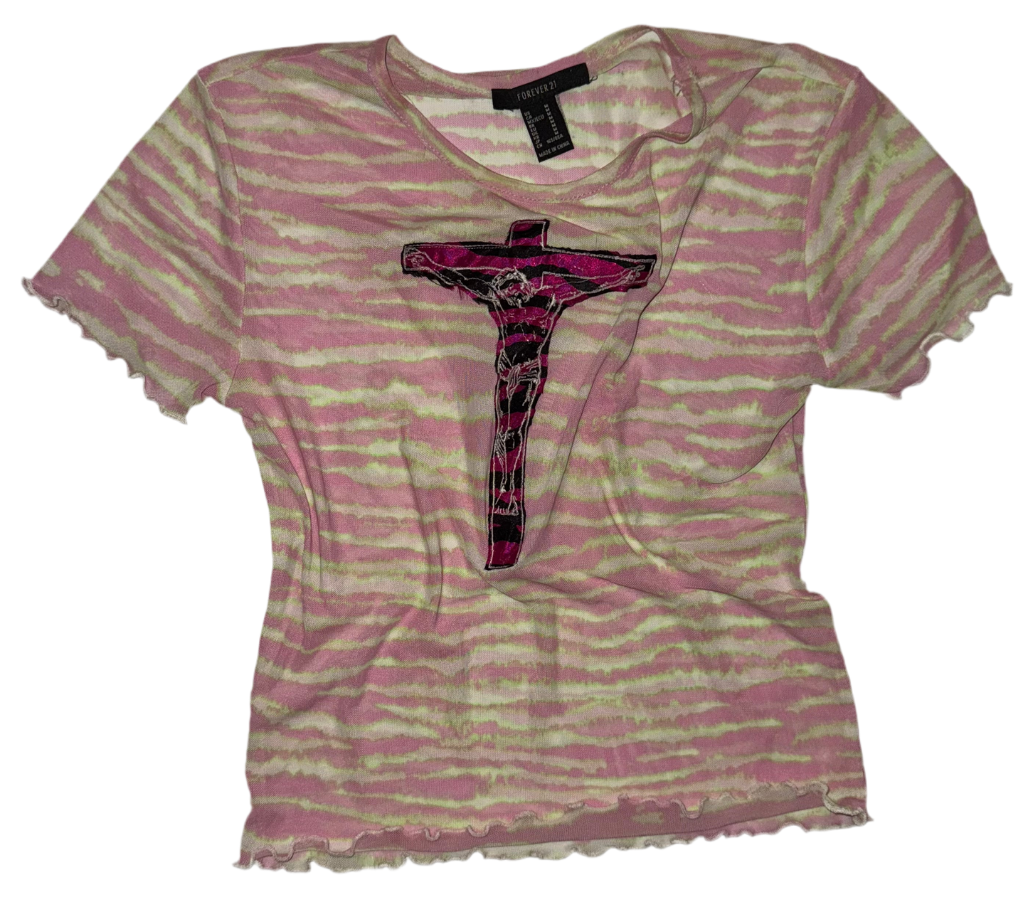 Jesus Christ on a cross zebra sheer top M