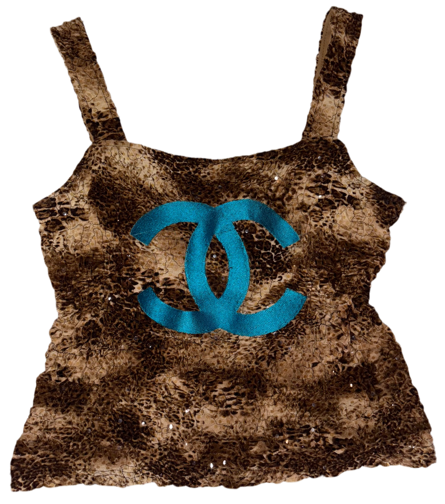 CC animal print sequin scrunched tank M