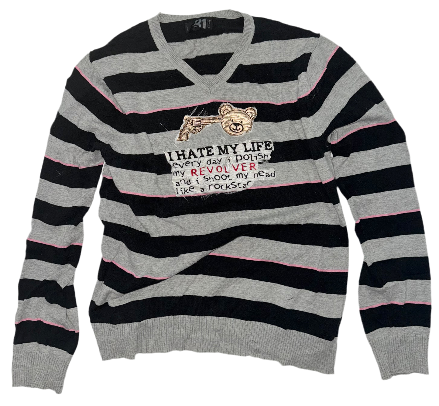 I hate my life striped sweater M