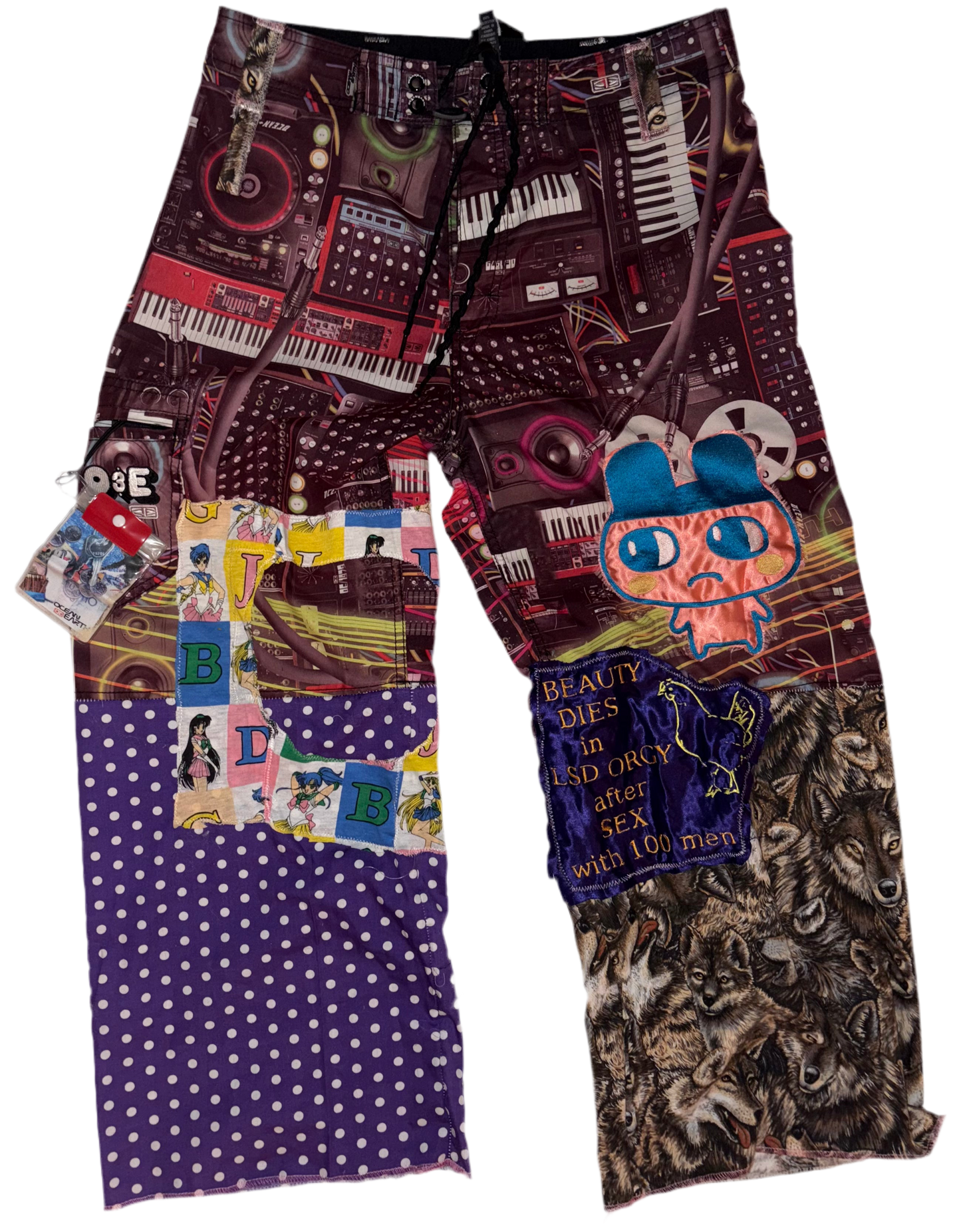 Wideleg patchwork traumagotchi dj pants M
