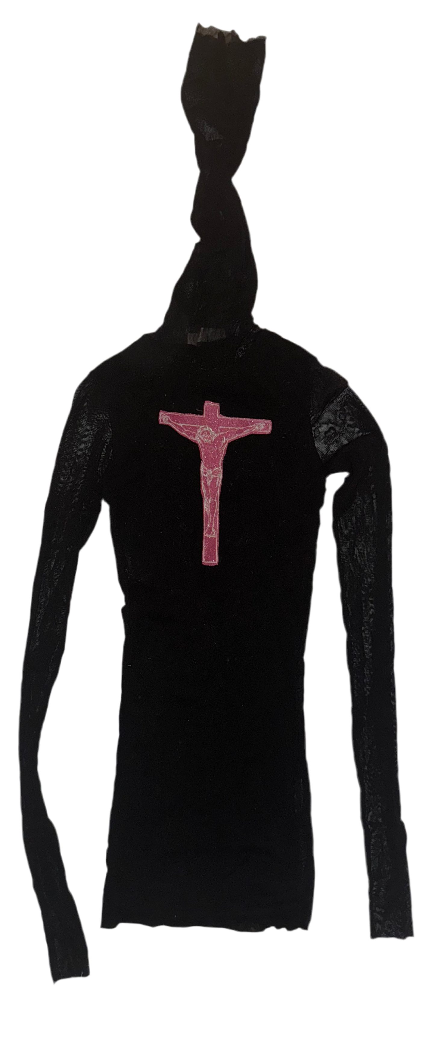 Semi sheer Jesus Christ on a cross long turtle neck top S