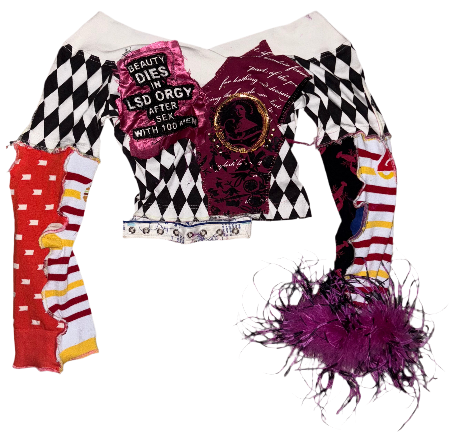 Beauty dies in lad orgy jester feather trim top S