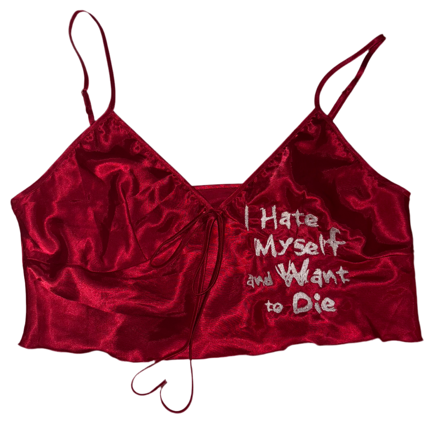 I hate myself and want to die silky crop tank M