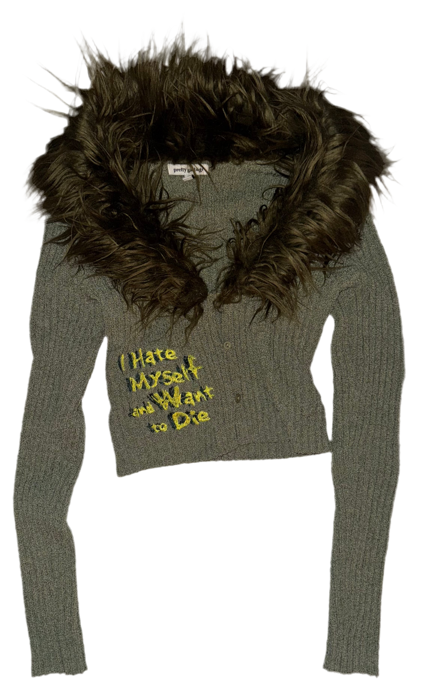 I hate myself and want to die faux fur trim cardigan S