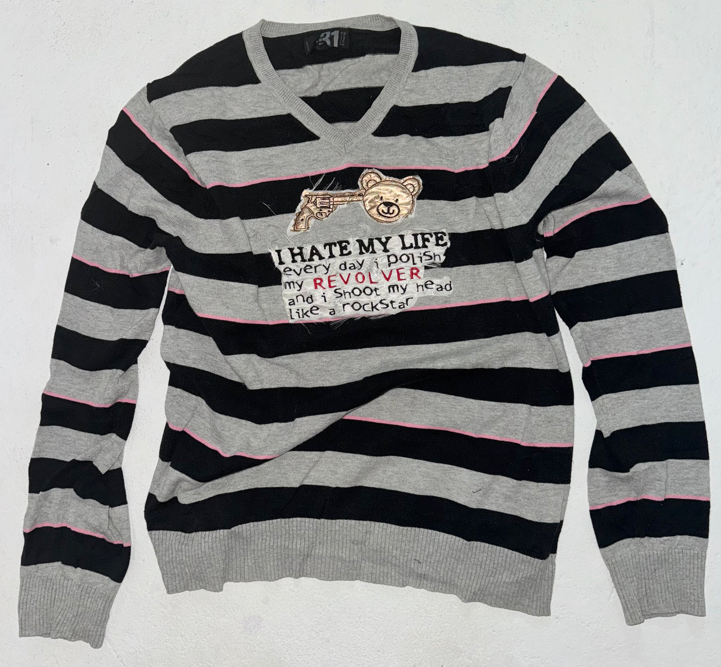 I hate my life striped sweater M