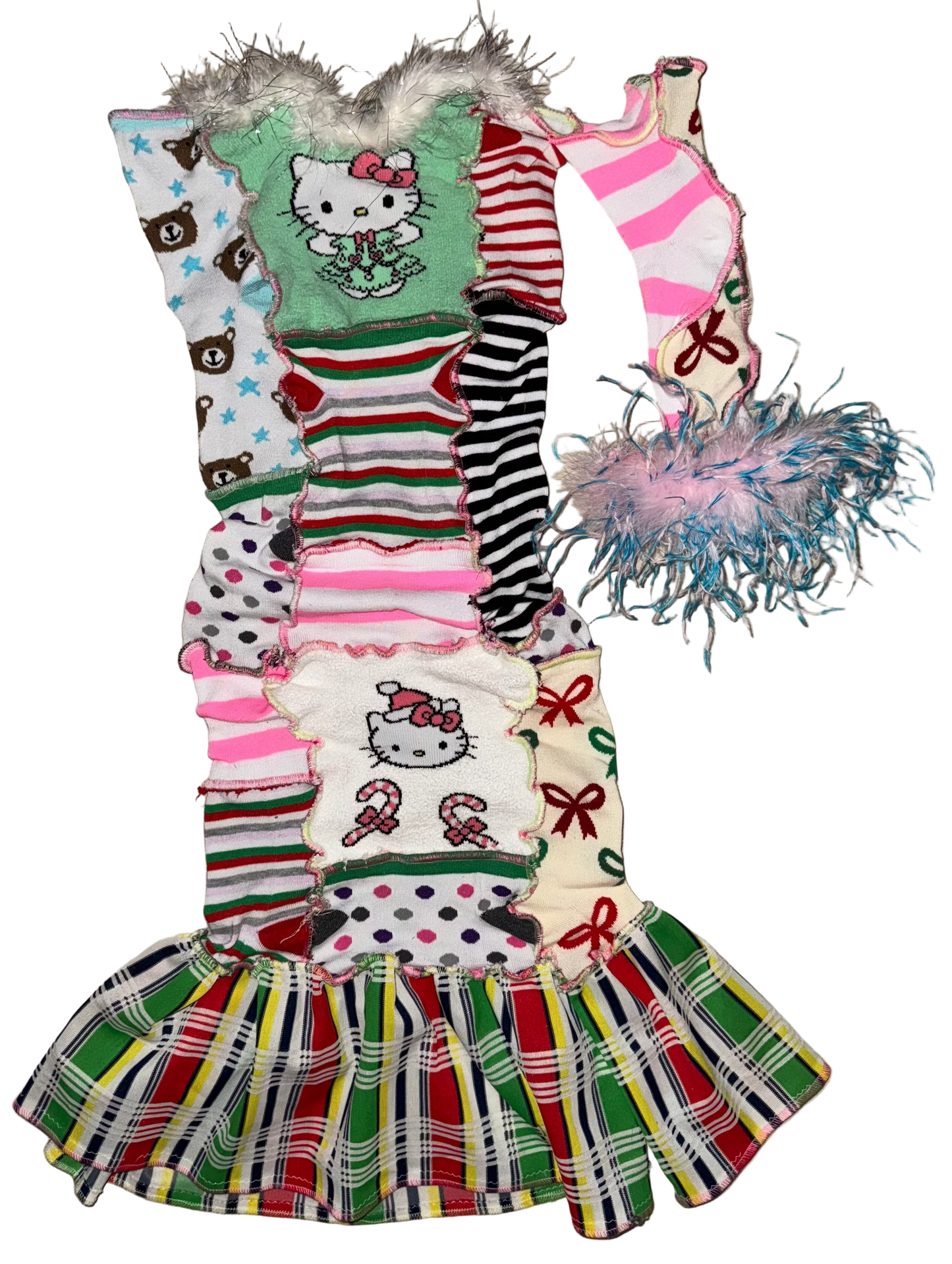 Kitty sock feather trim tube dress S