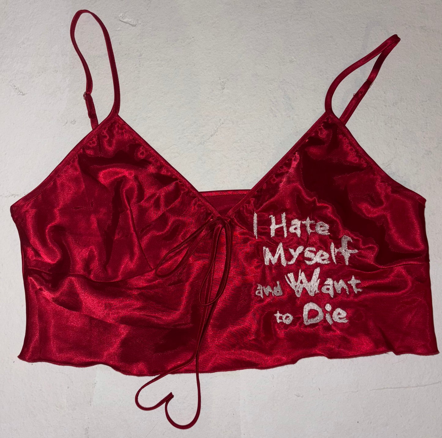 I hate myself and want to die silky crop tank M