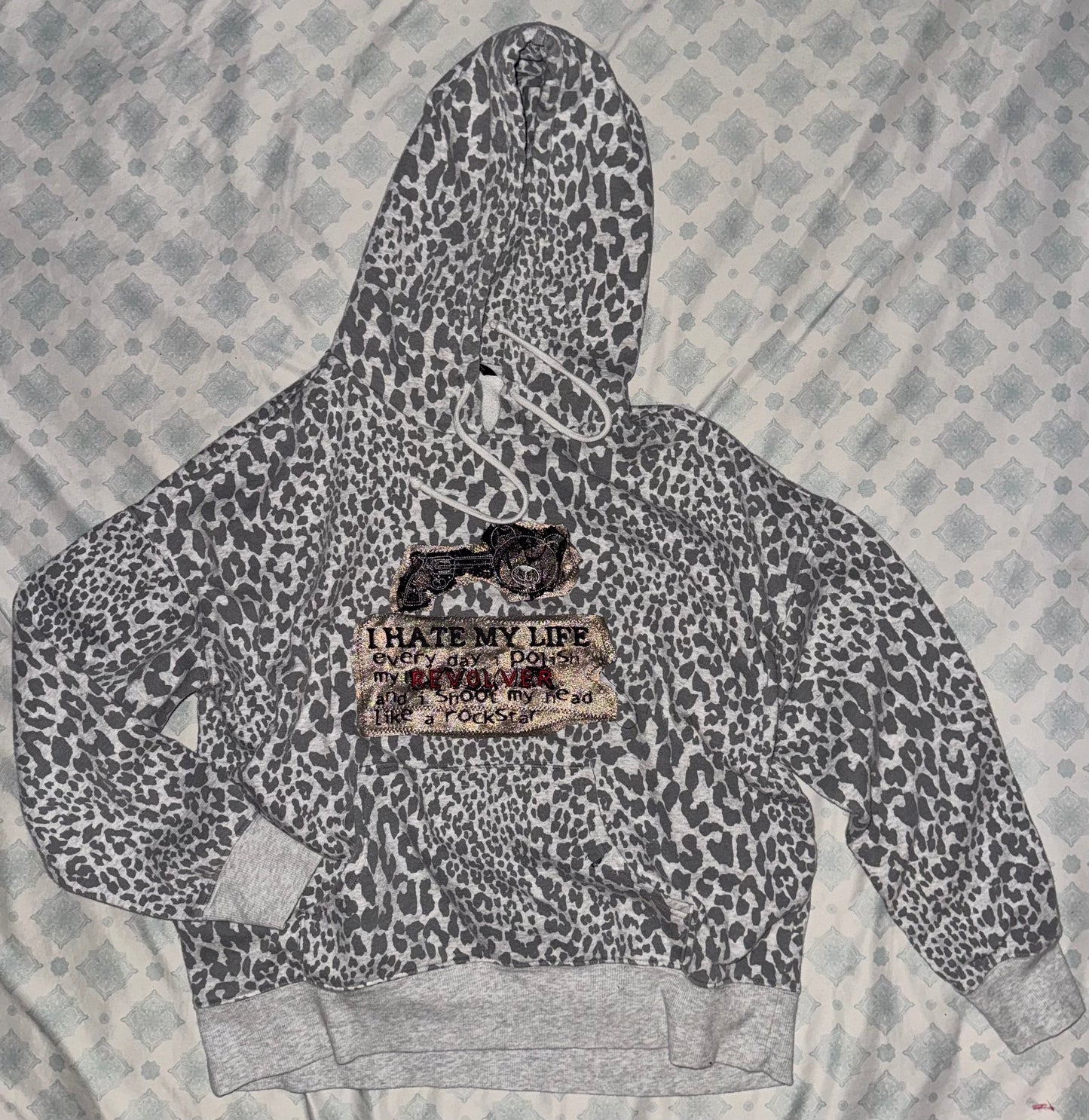 I hate my life leopard print hoodie M