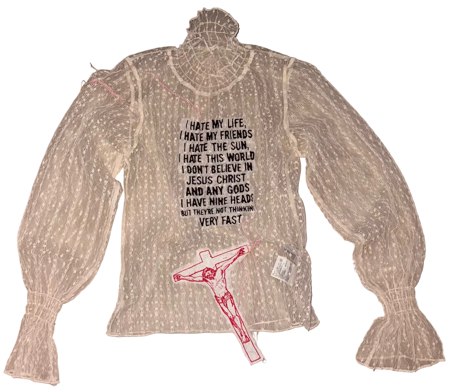 I hate my friends lace top with Jesus Christ on a cross S