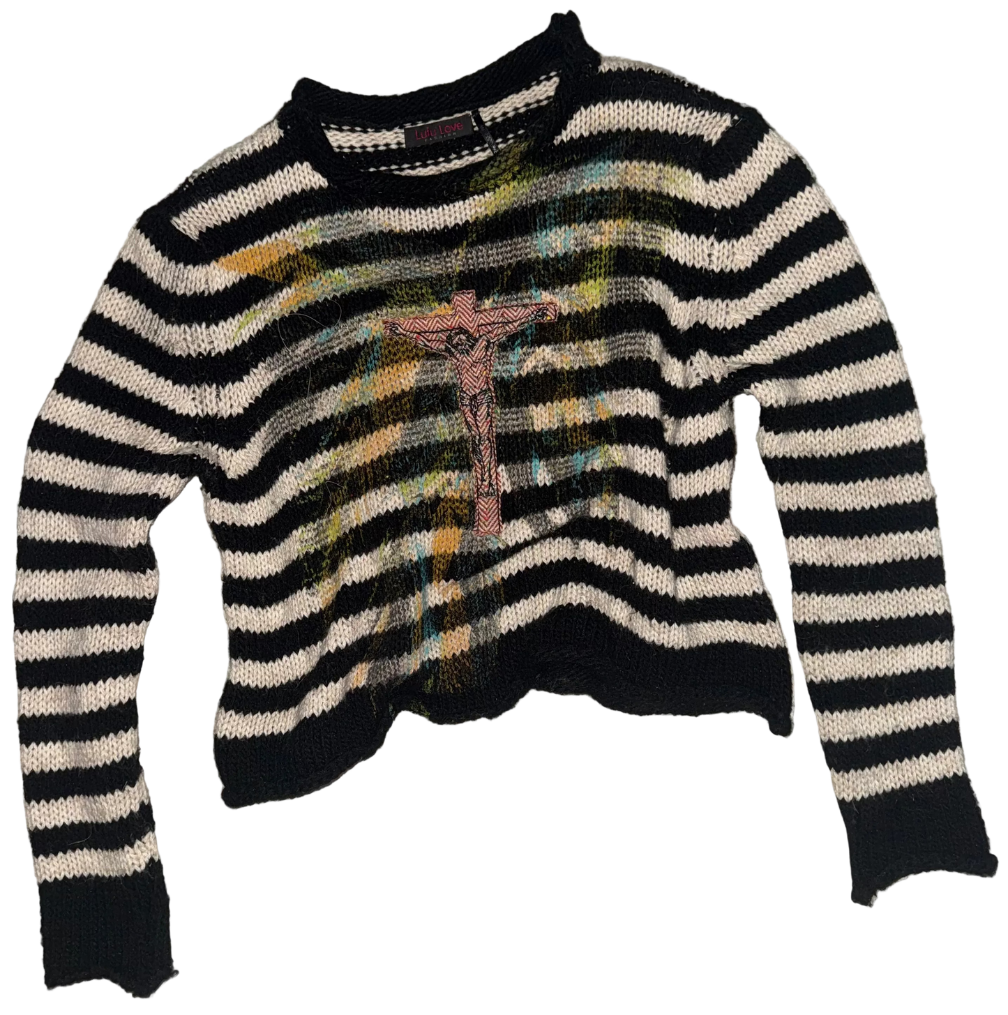 Jesus Christ on a cross cropped sweater M