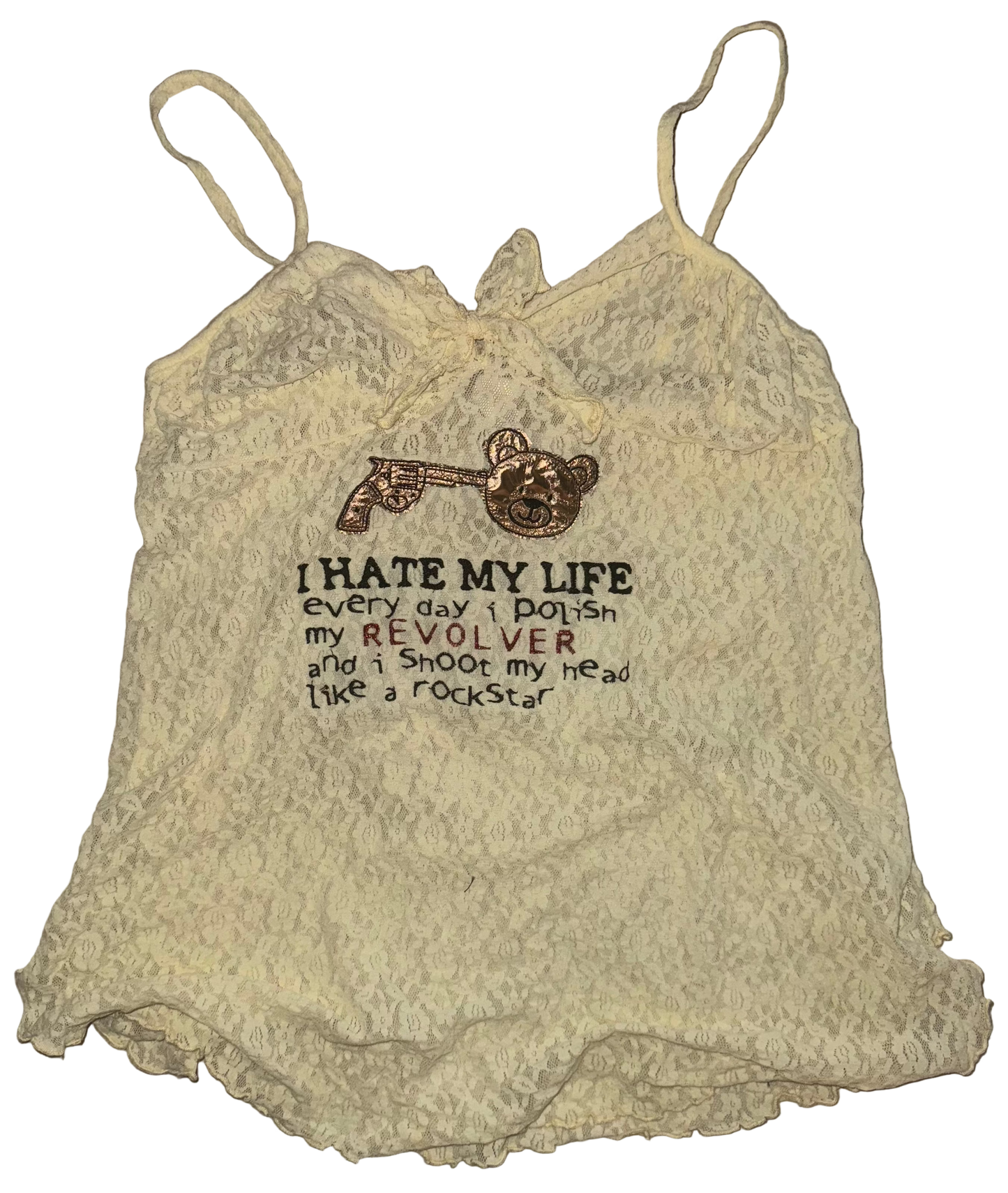 I hate my life rockstar sheer lace tank M