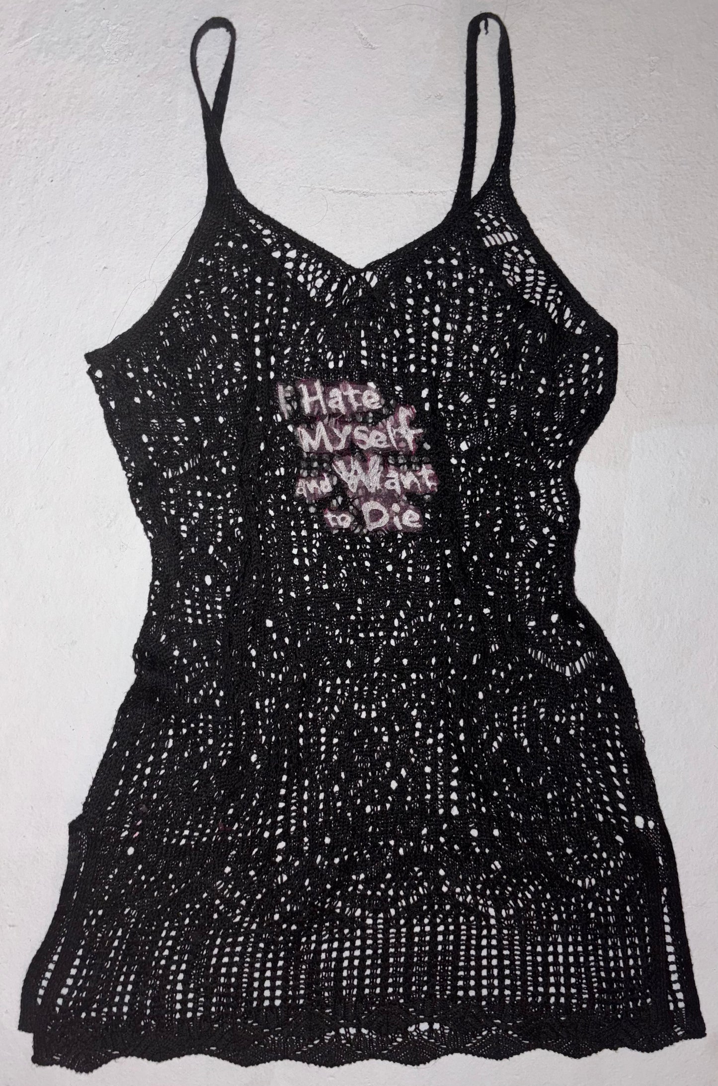 I hate myself and want to die crochet dress L