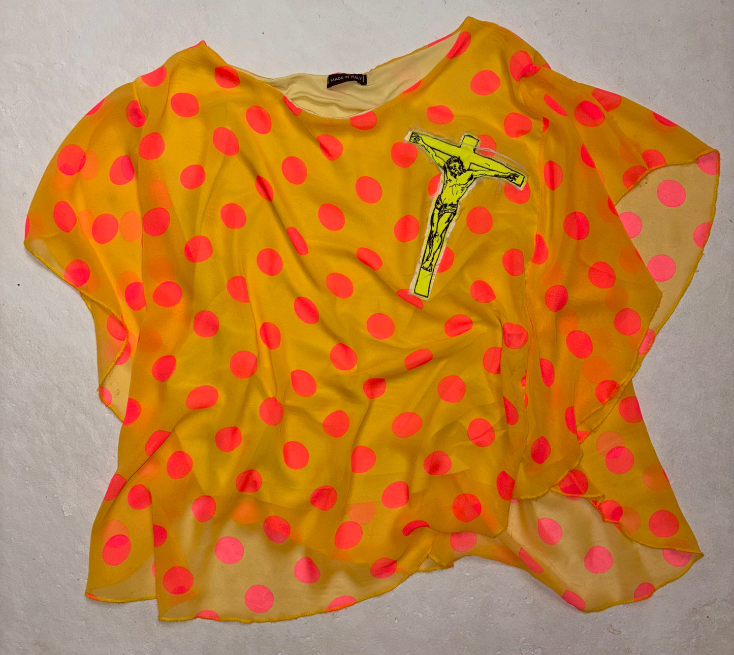 Jesus Christ on a cross poka dot top XL