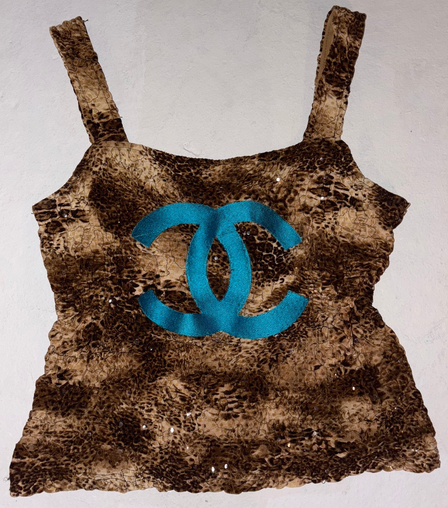 CC animal print sequin scrunched tank M