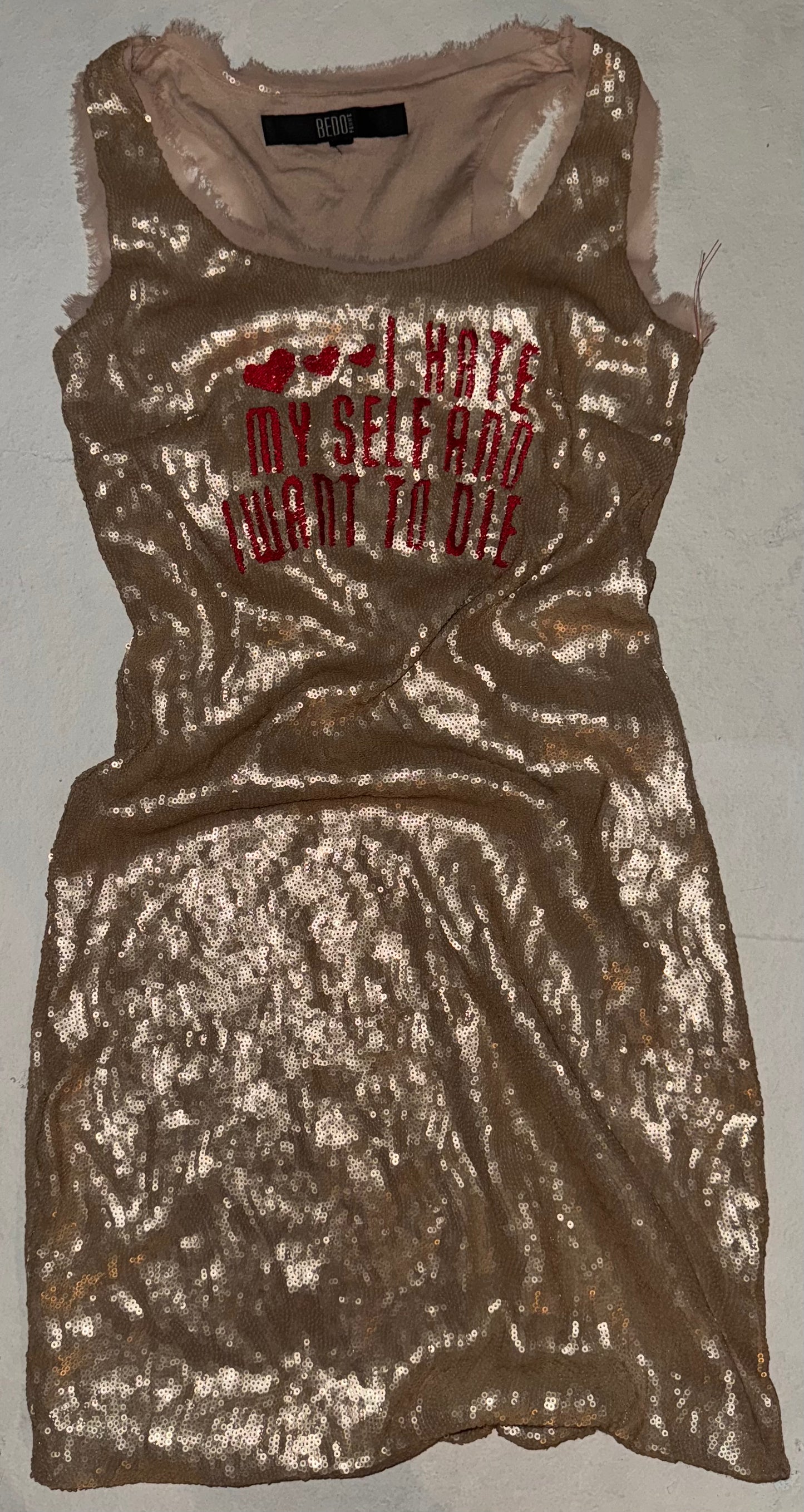 I hate myself and want to die sequin dress S
