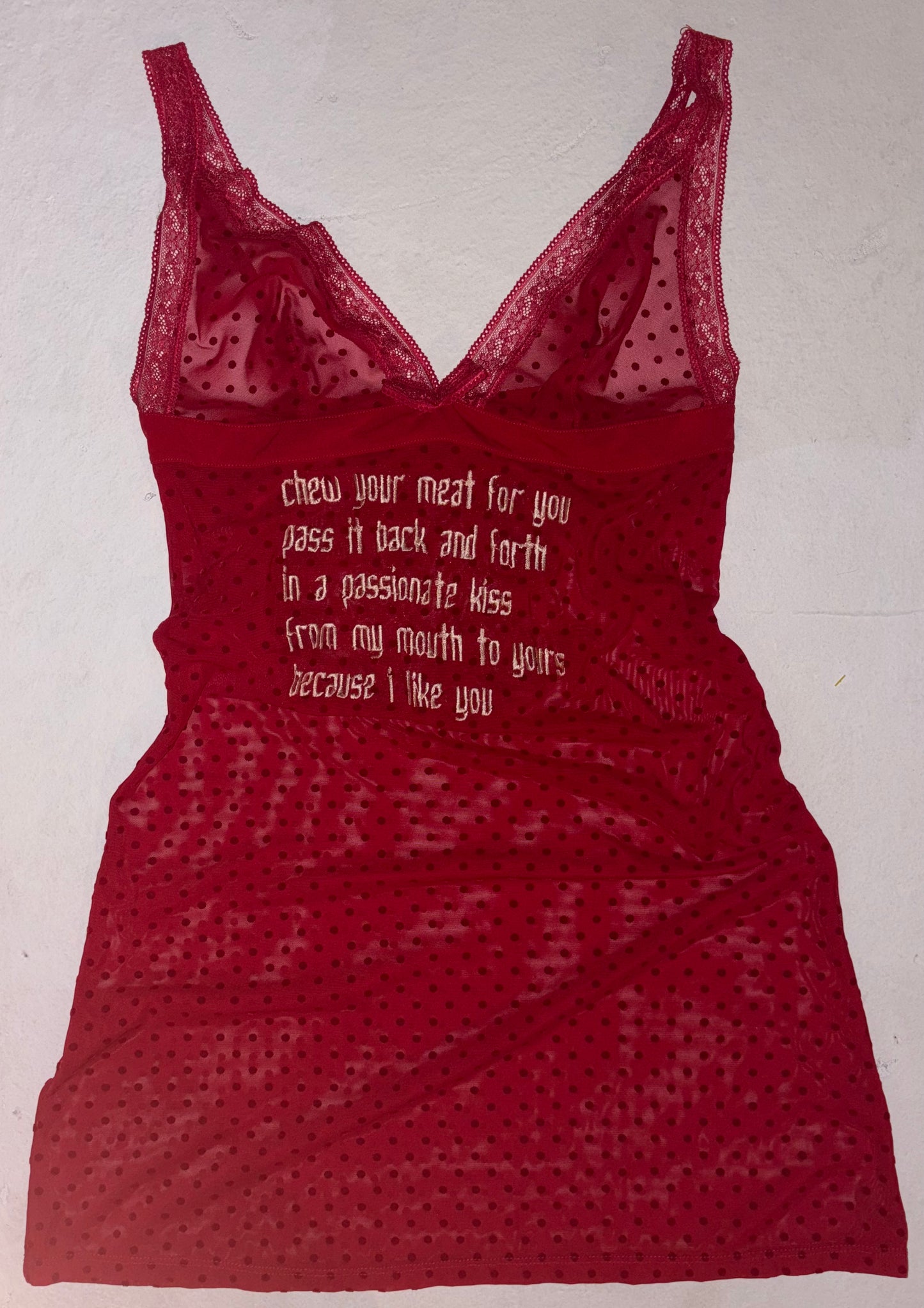 Chew yur food back and forth sheer poka dot dress M