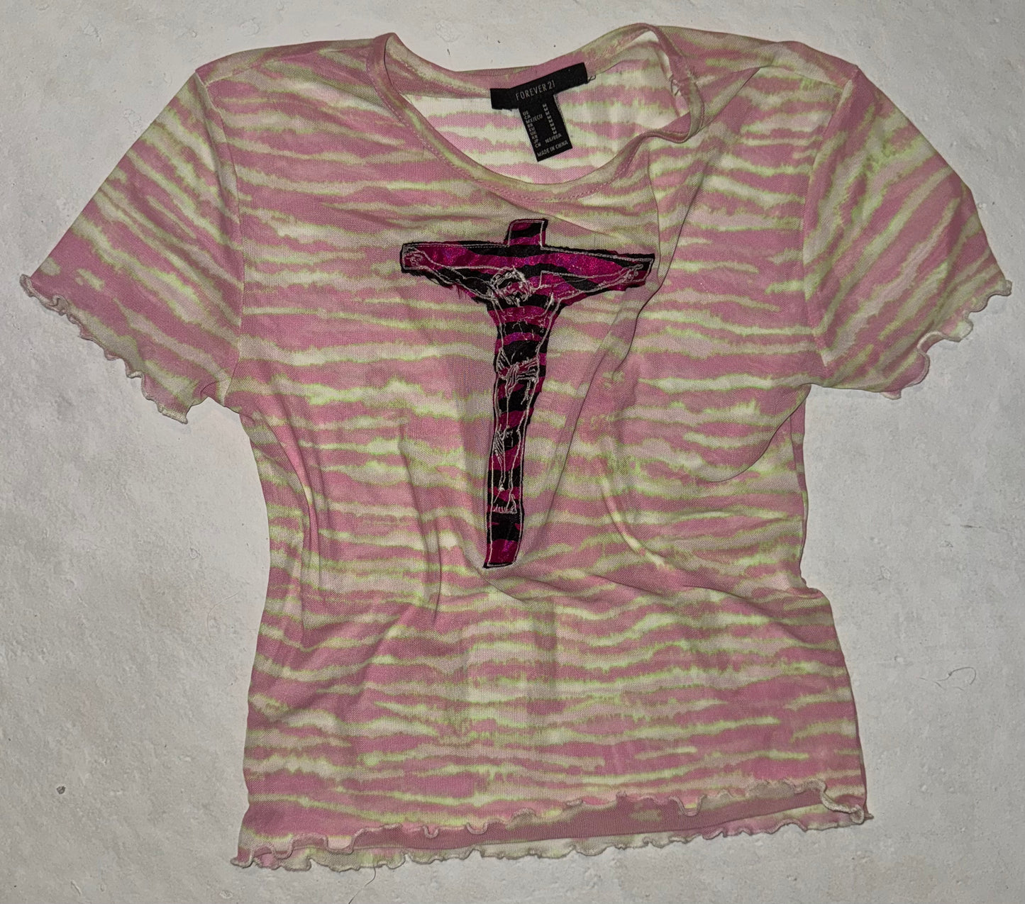 Jesus Christ on a cross zebra sheer top M