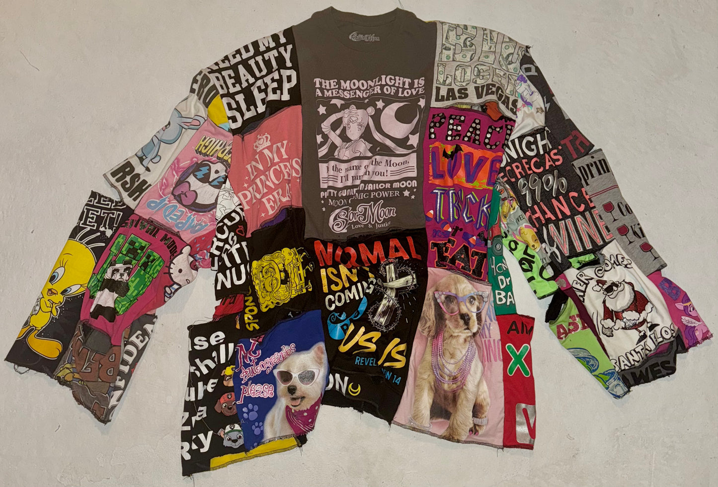Over sized patchwork cut out long sleeve shirt 5XL