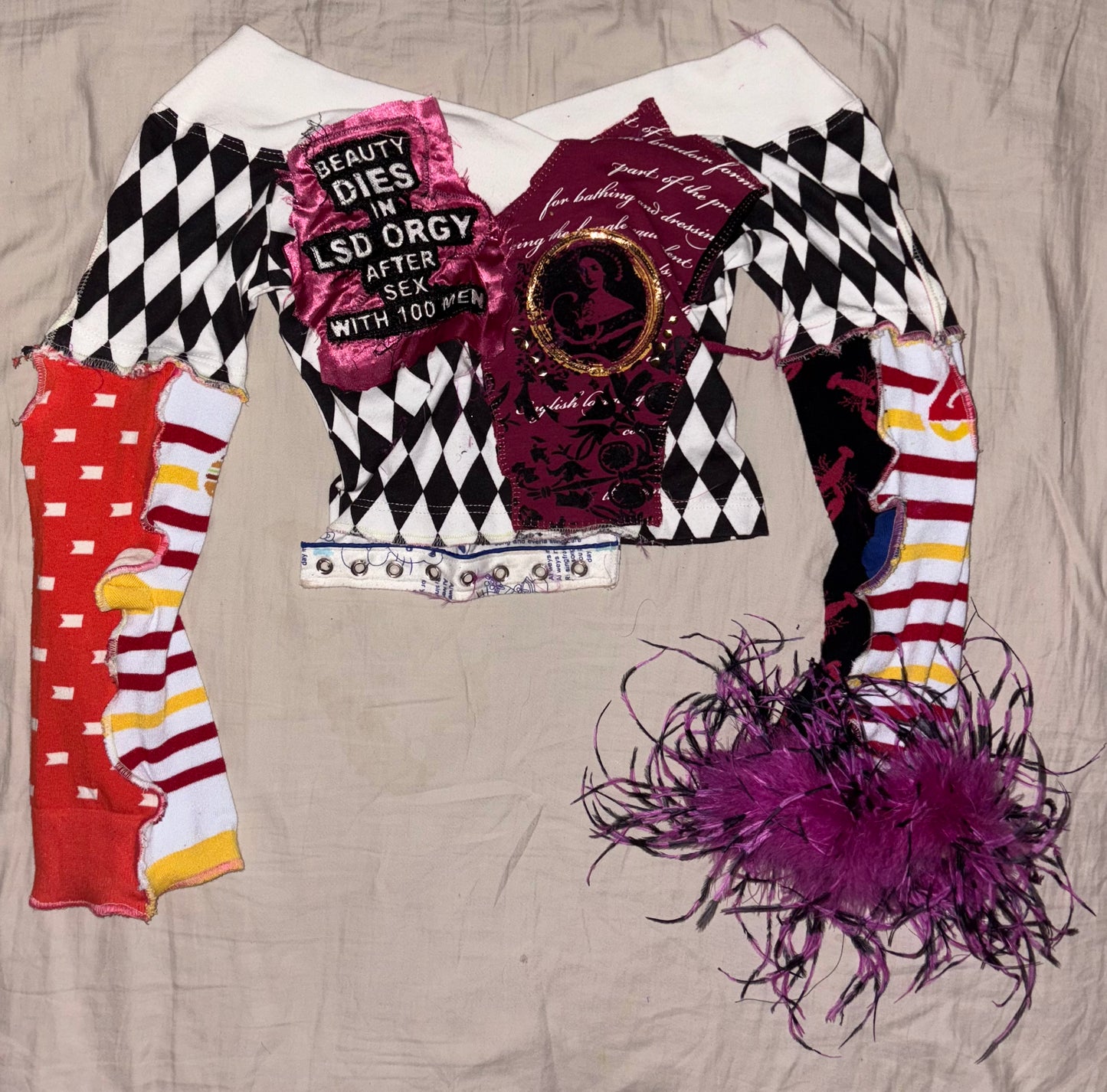 Beauty dies in lad orgy jester feather trim top S