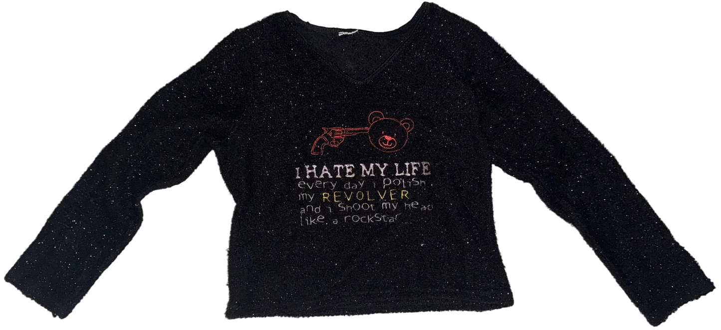 I hate my life glitter top S