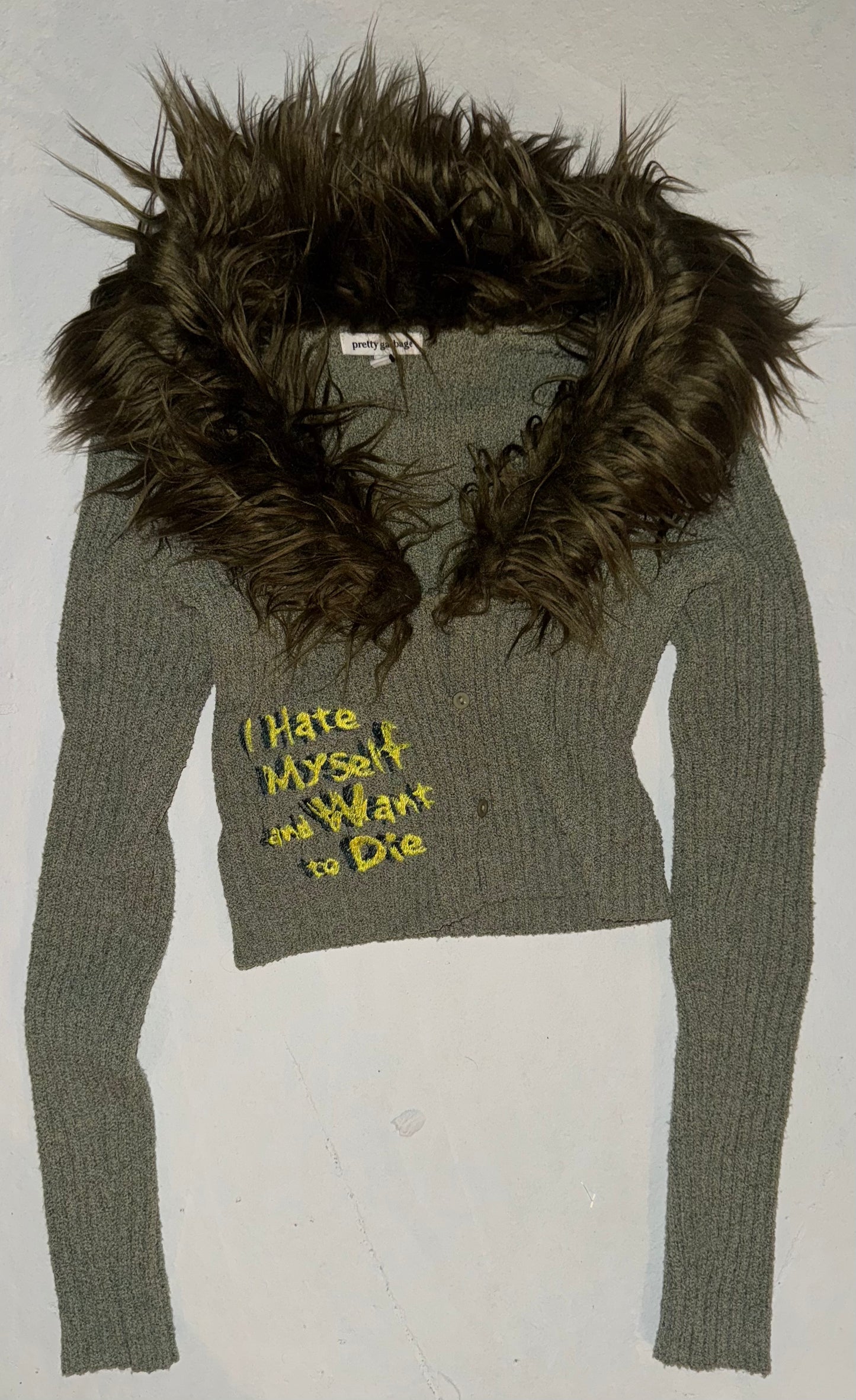 I hate myself and want to die faux fur trim cardigan S