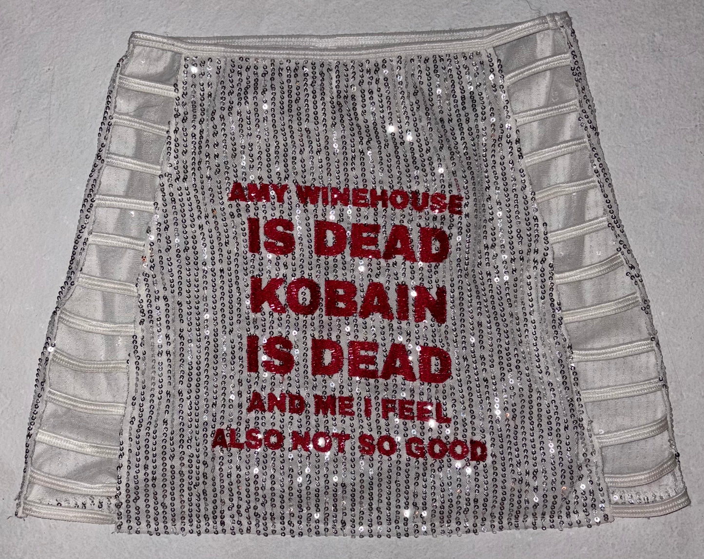 Amy winehouse is dead sequin cut out mini skirt S