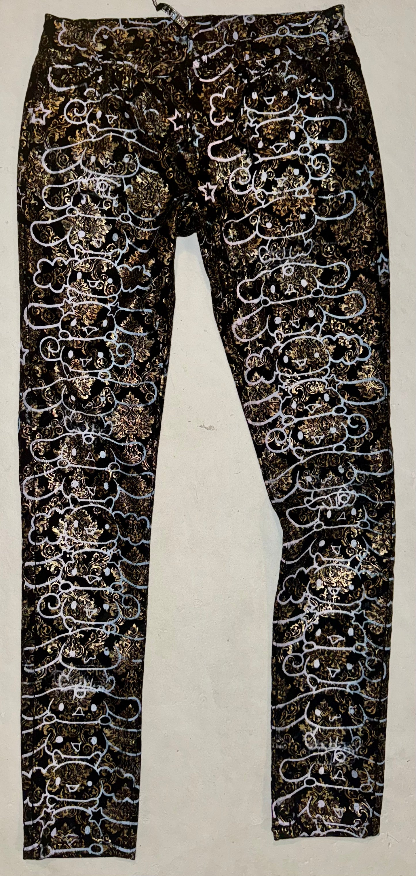 Cinnamavirus gold tapered denim pants 5