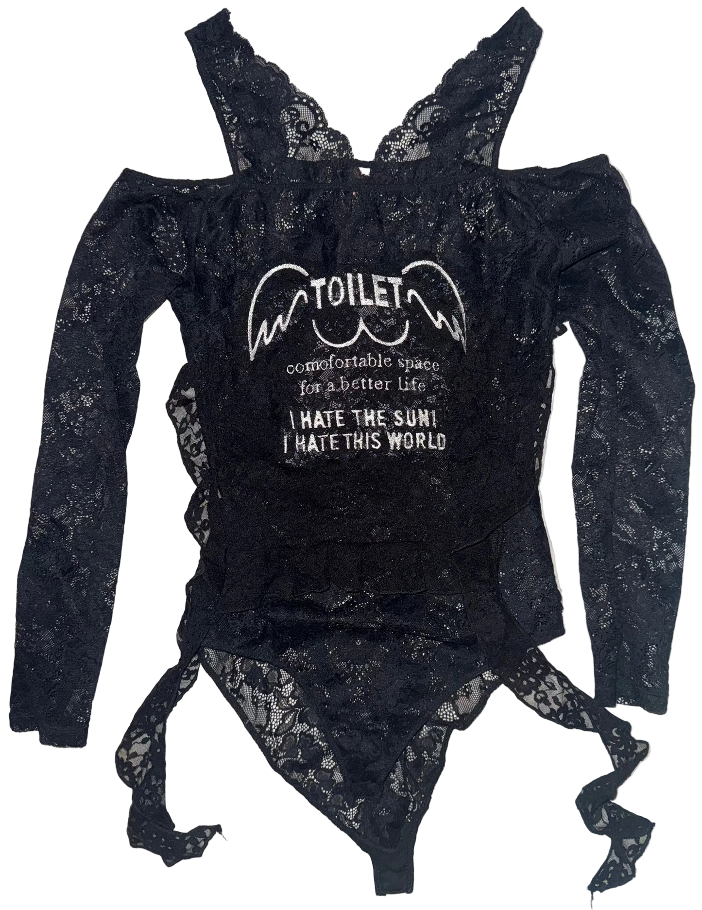 Toilet angle lace sheer body suit S