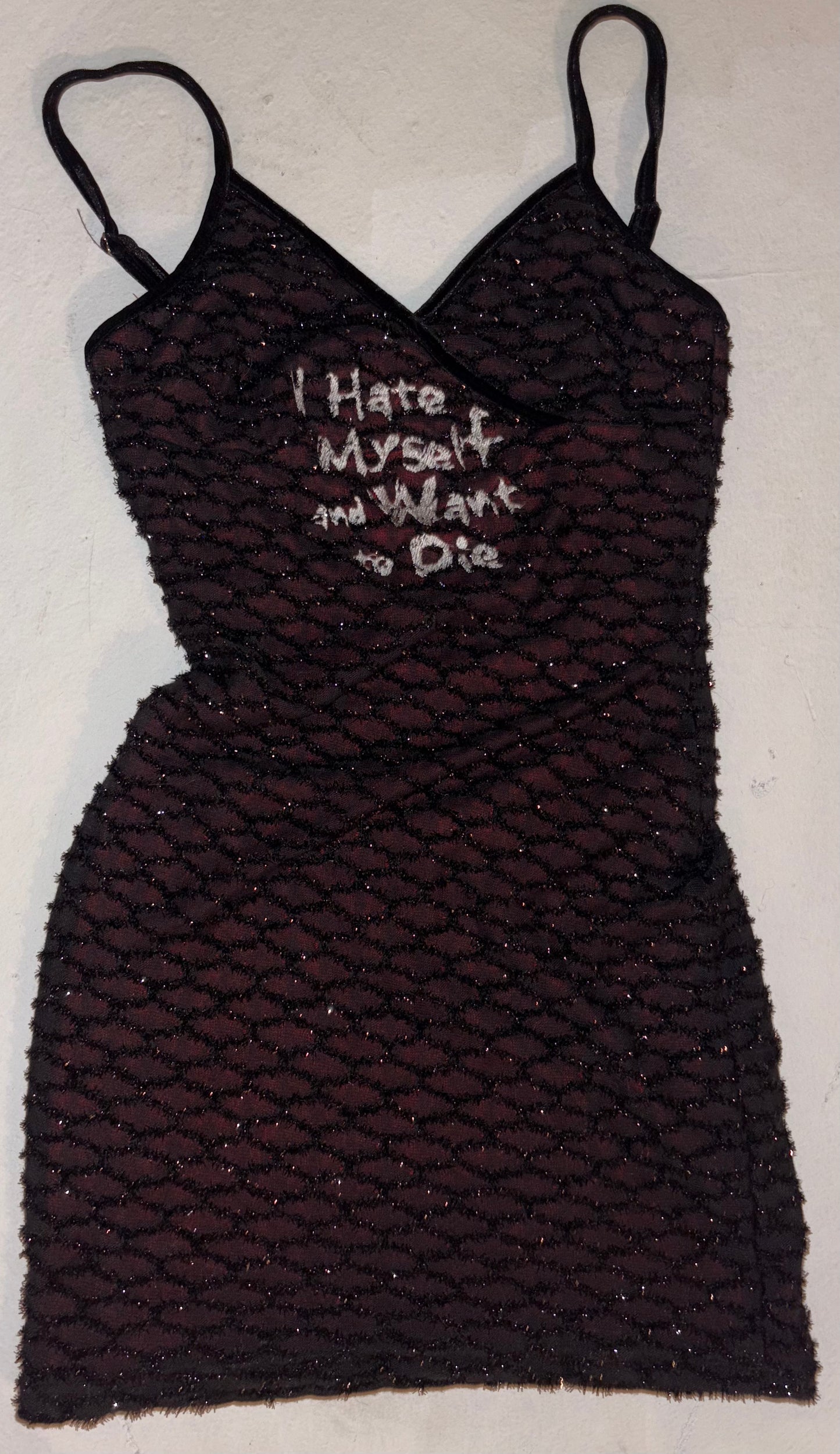 I hate myself and want to die fuzzy glitter dress S