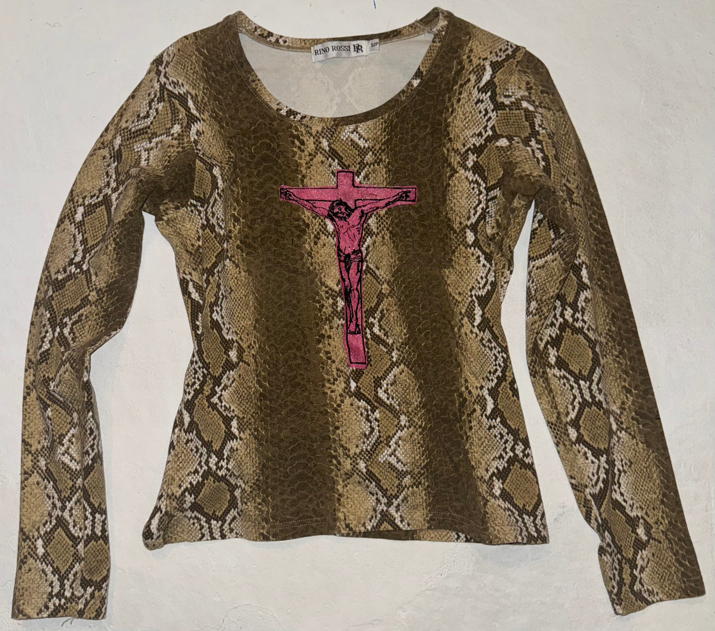 Christ on a cross snake skin long sleeve top S