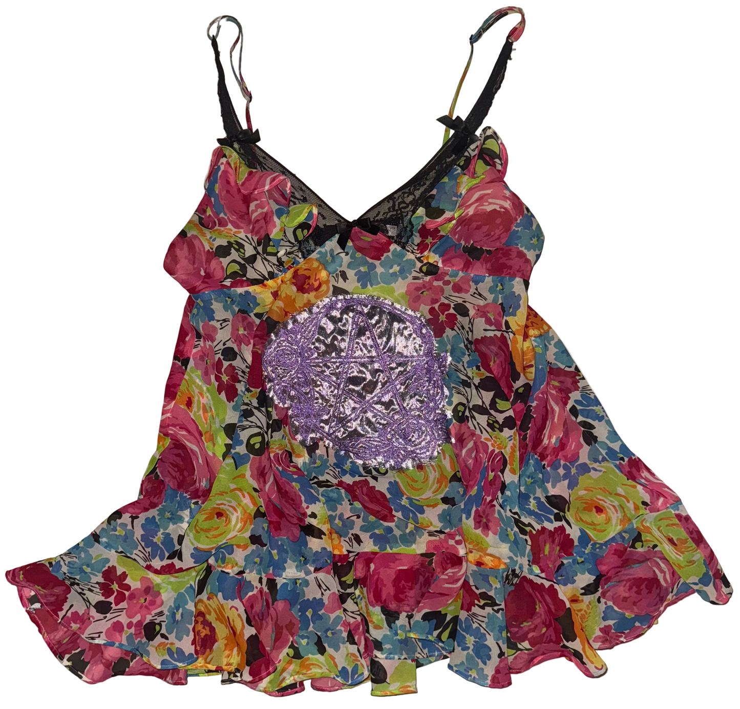 Silver pentacle floral sheer mini dress S