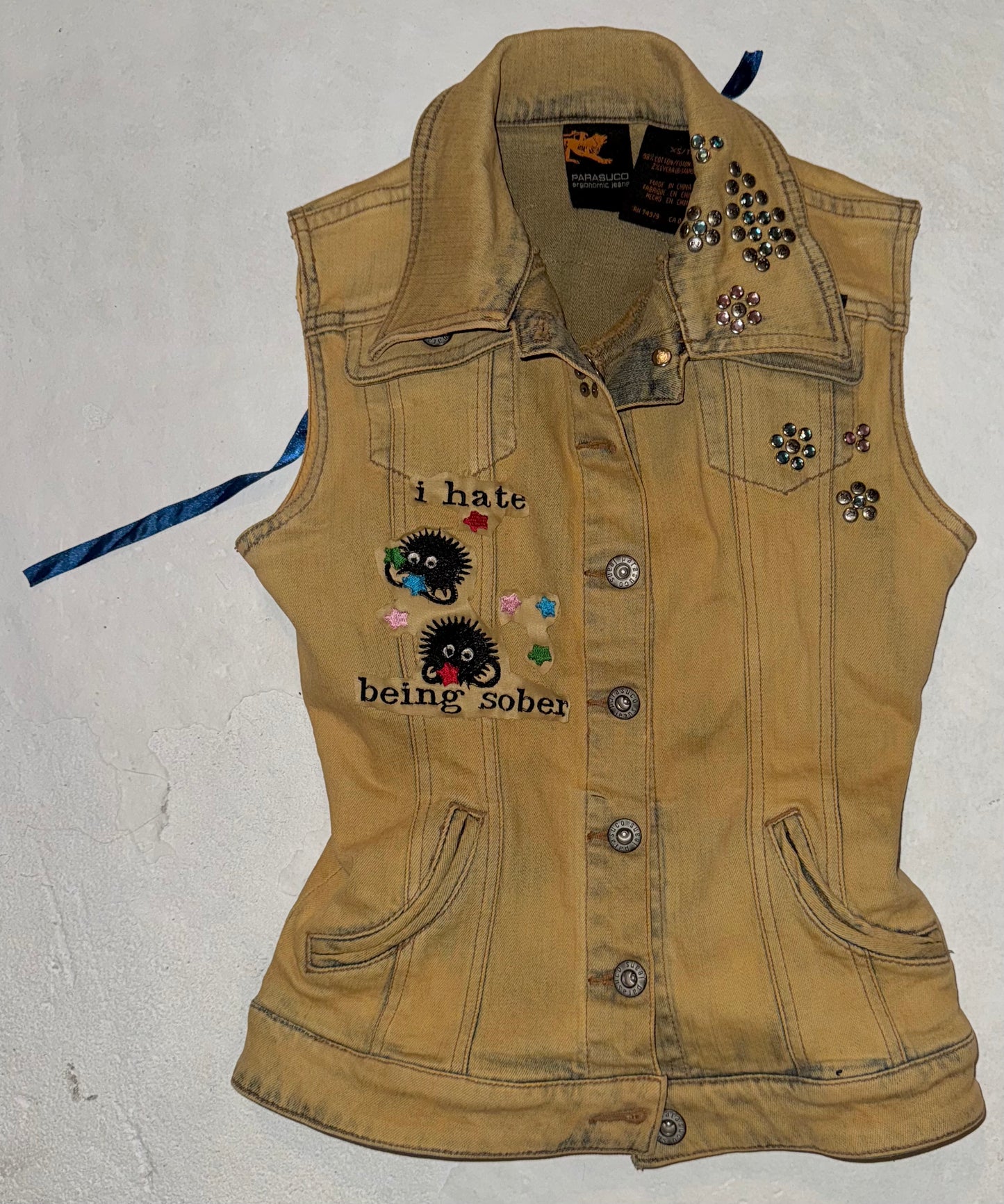 I hate being sober denim vest XS