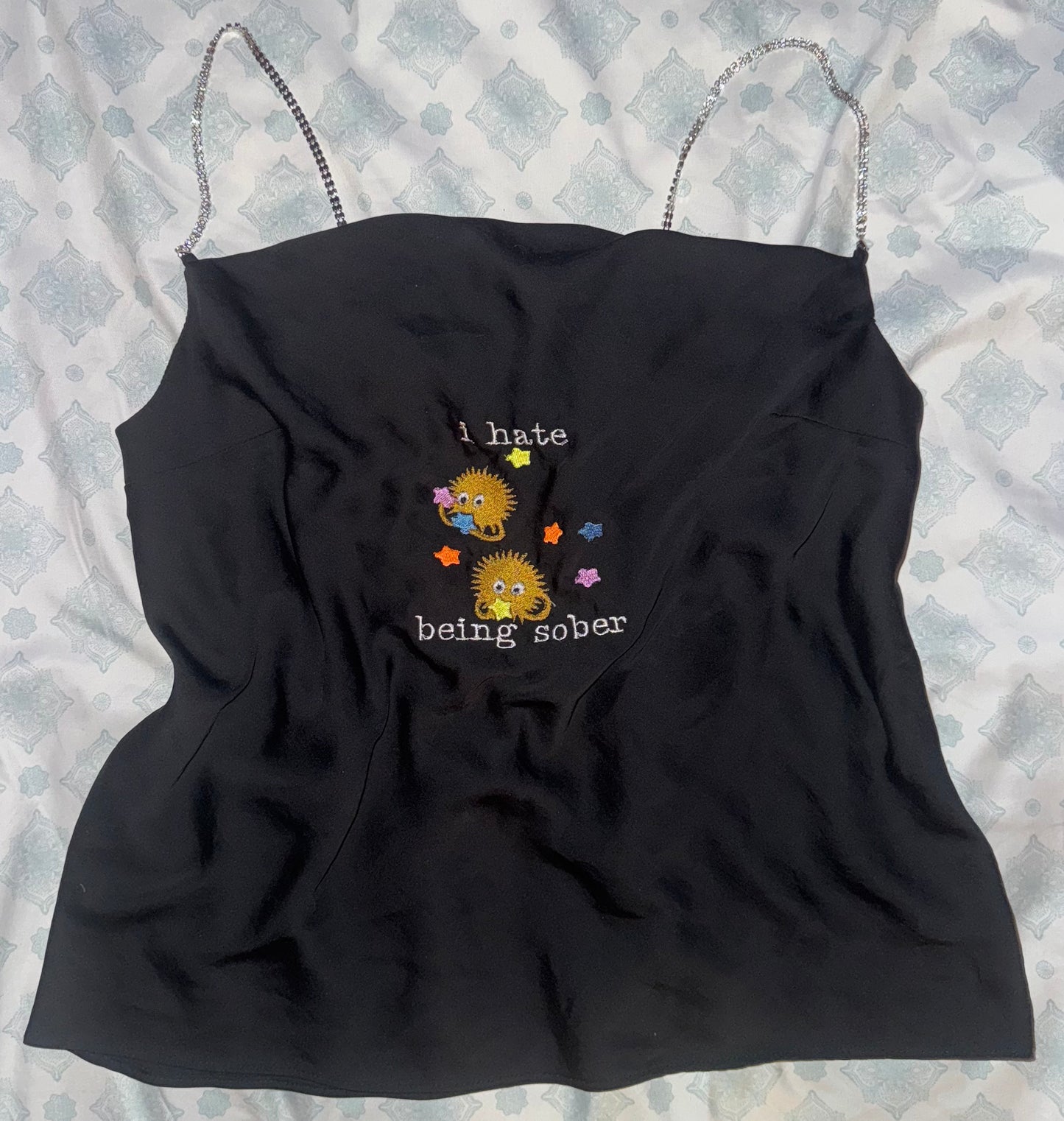 I hate being sober rhinestone strap tank M