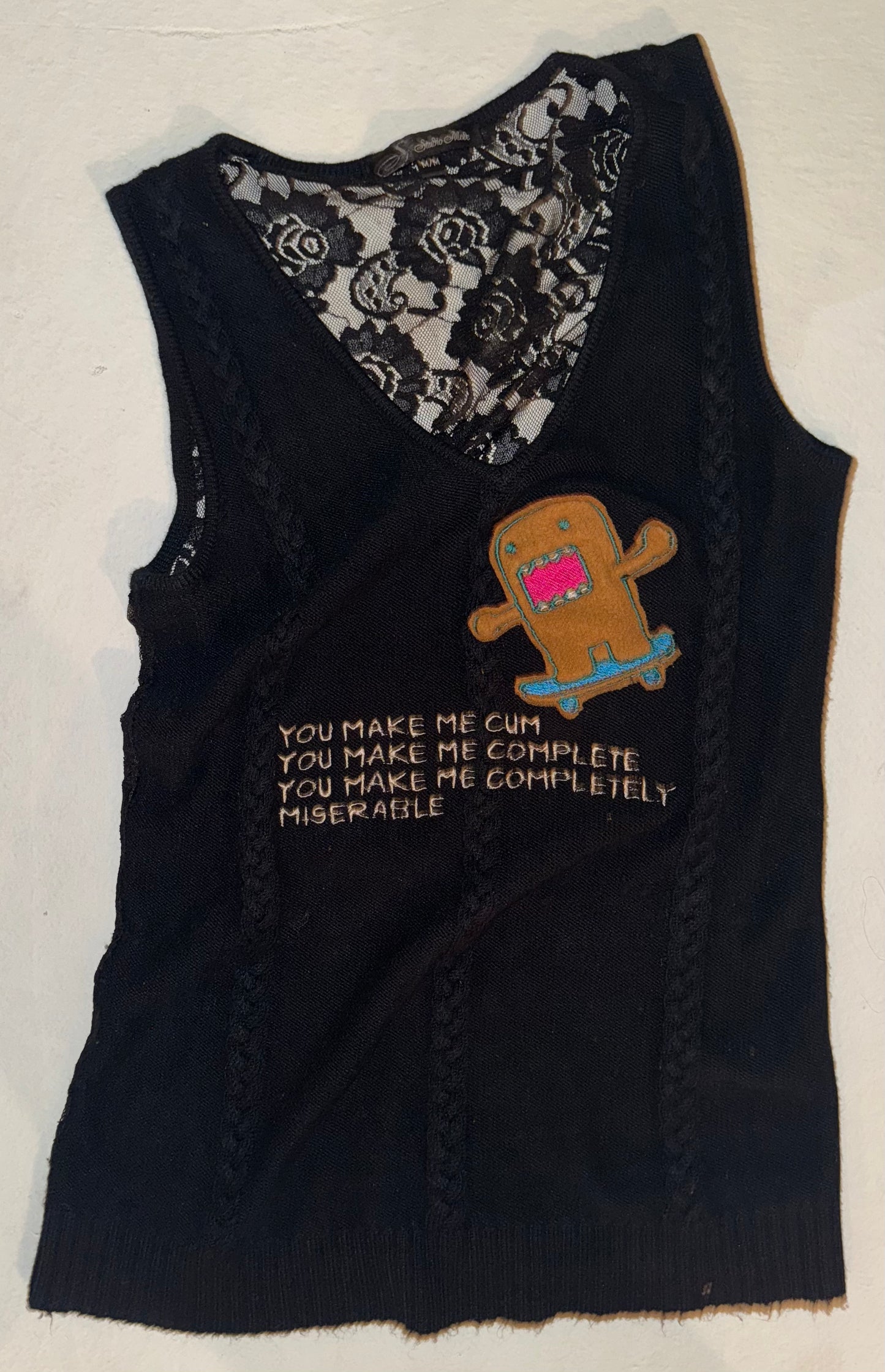 You make me cum plete ly miserable vest lace back M