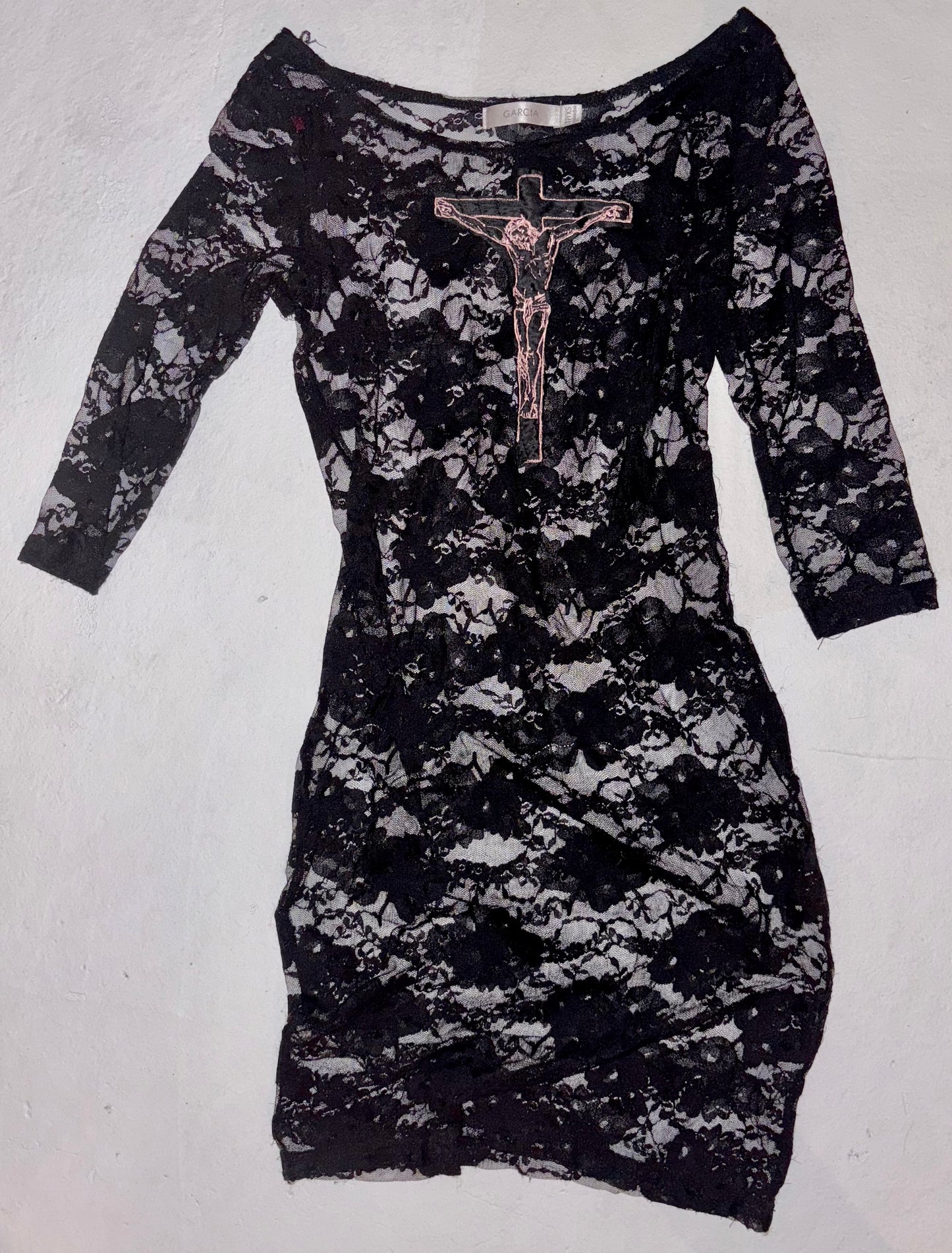 Jesus Christ on a cross sheer lace dress XS