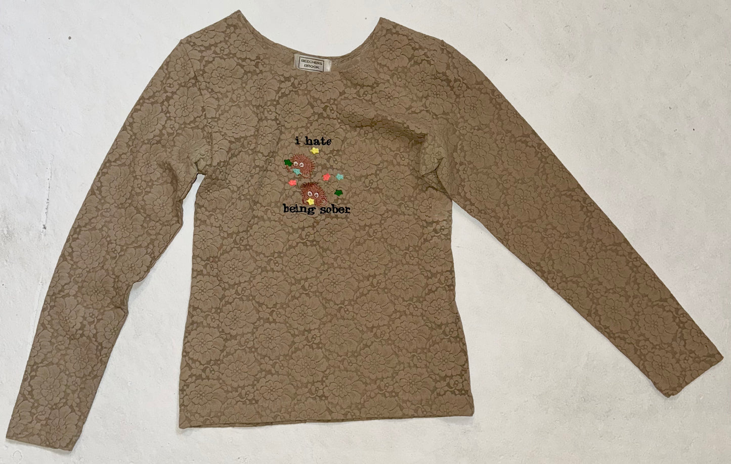 I hate being sober semi sheer long sleeve top M