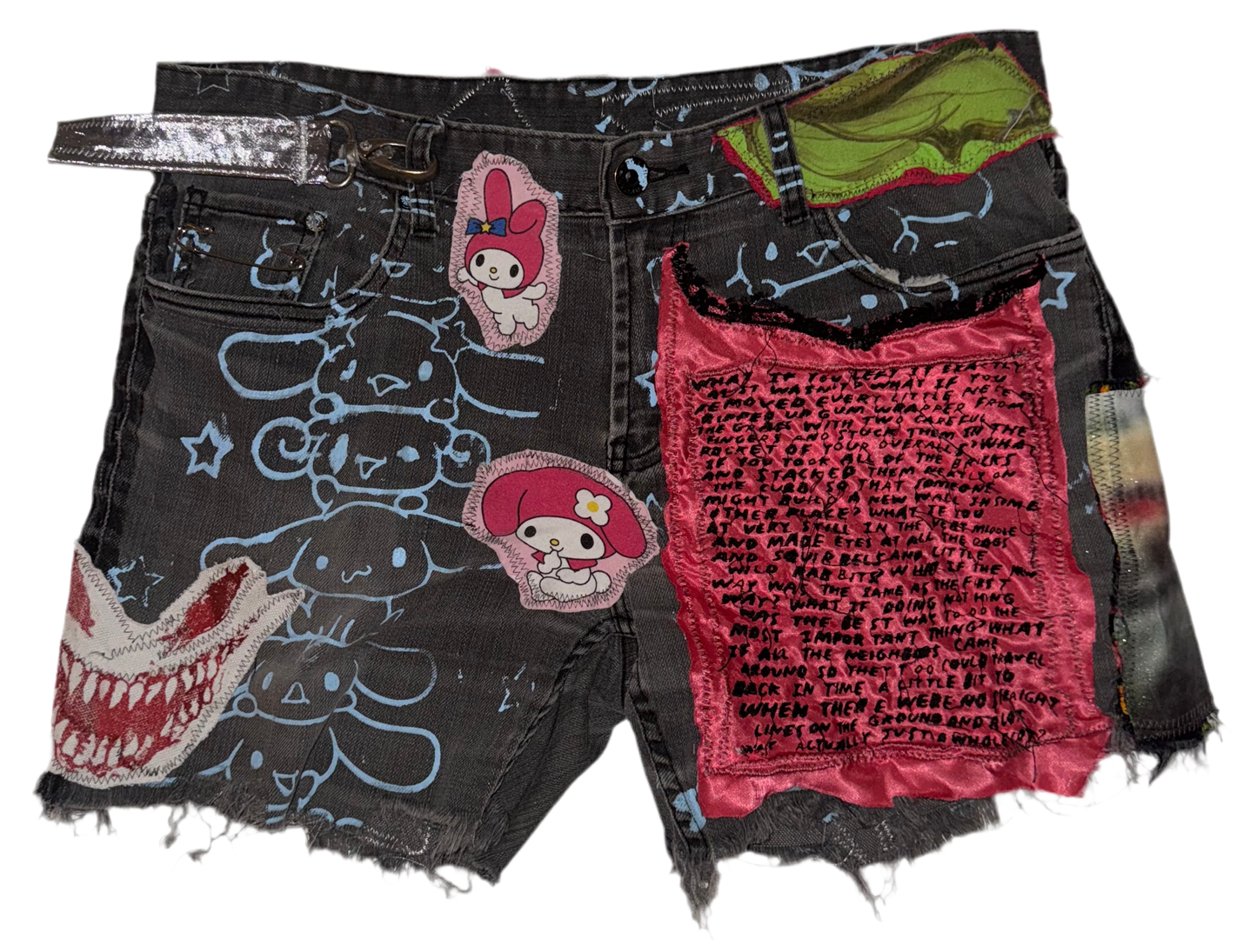 Patchwork cinnamavirus bald blurry britney denim shorts 34