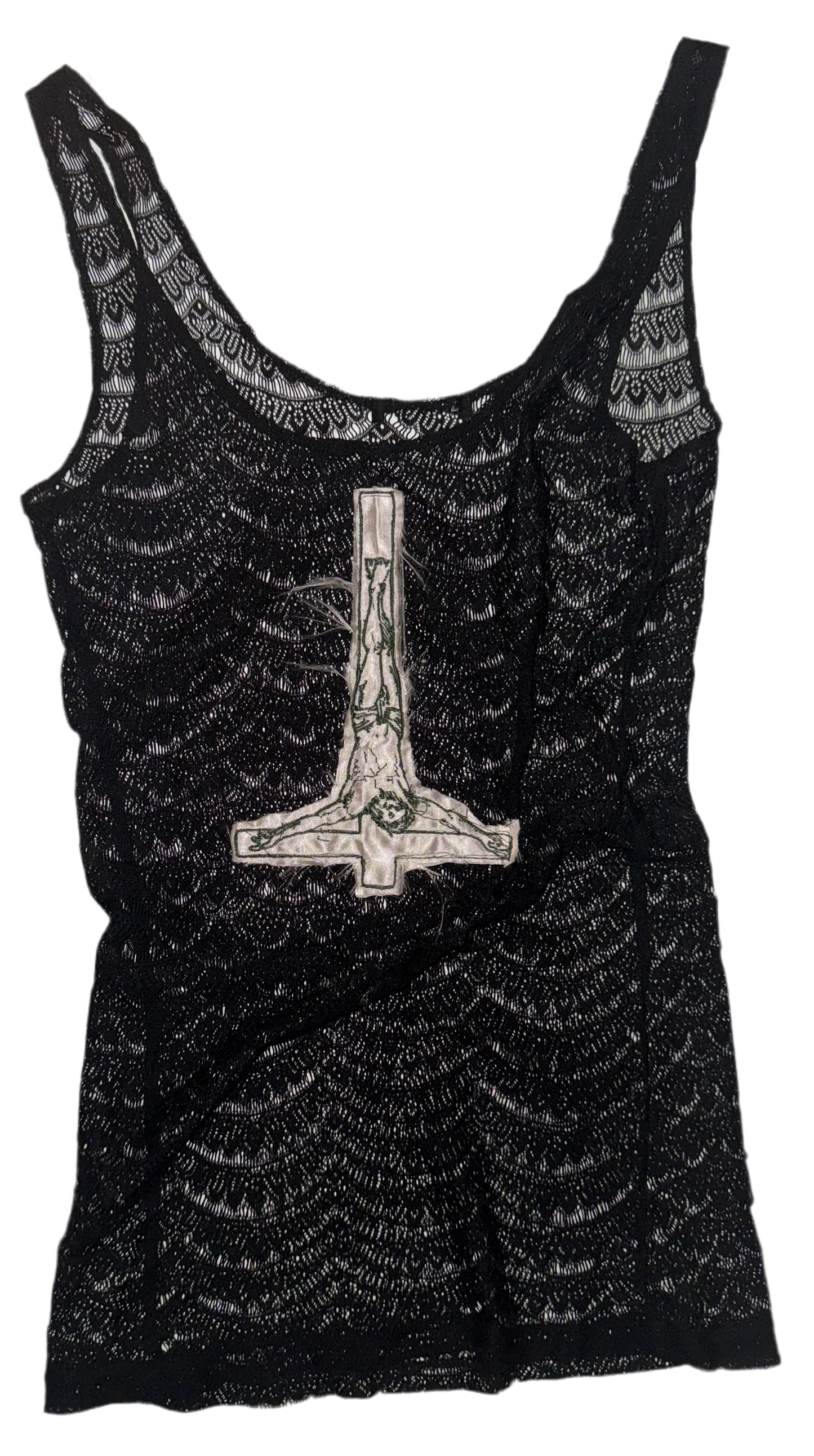 Jesus Christ on a cross sheer lace tank XS