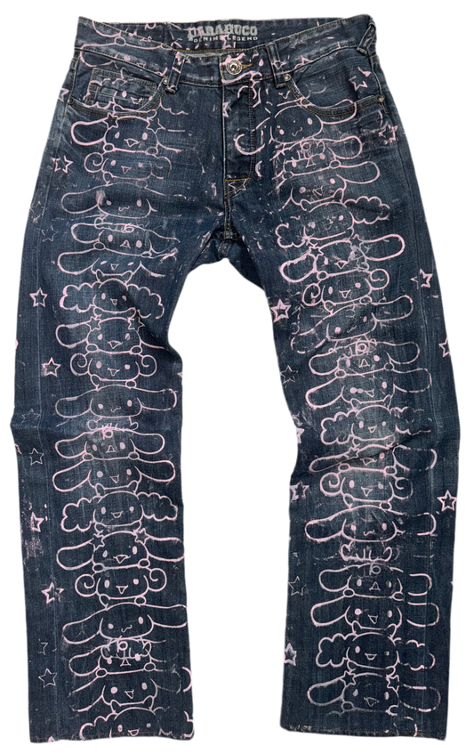 Cinnamavirus silk screen jeans 32
