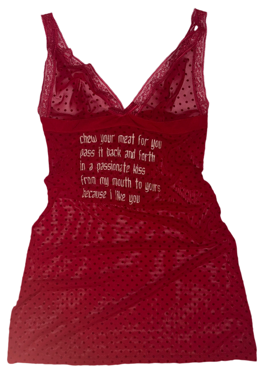 Chew yur food back and forth sheer poka dot dress M