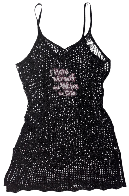 I hate myself and want to die crochet dress L