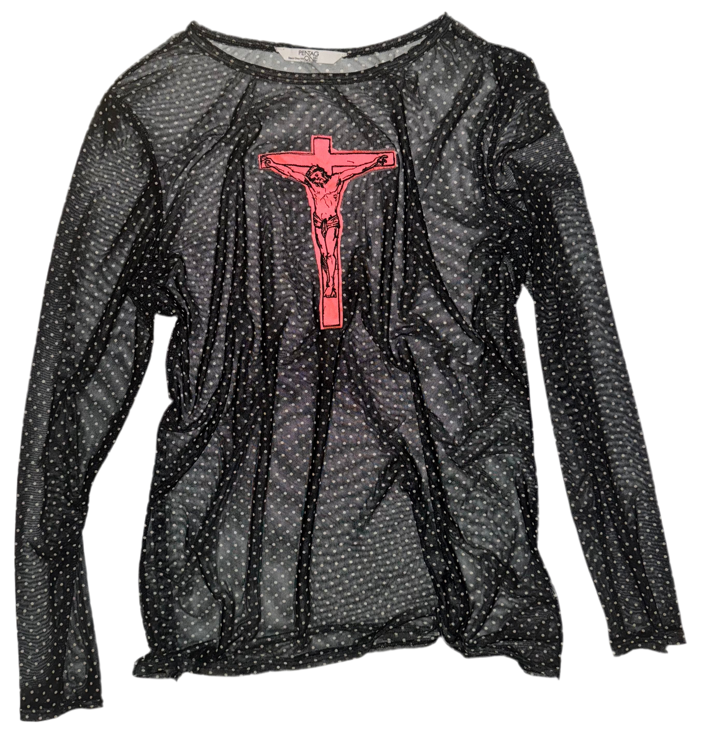 Jesus Christ on a cross sheer long sleeve top XL